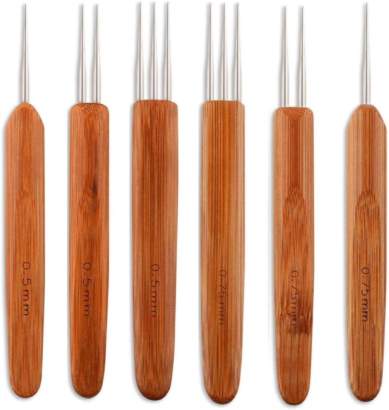 Dreadlock Crochet Hook - 6PCS Dreadlocks Tool Includes 1 Hook, 2 Hooks, 3 Hooks Soft Touch Steel 0.5mm 0.75mm Hair Weaving Needle Crochet for Braid Craft