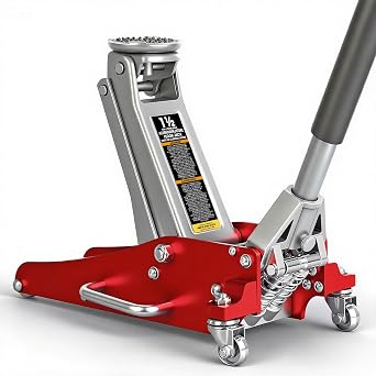 Big RED 1.5 Ton Low Profile Aluminum/Steel Racing Floor Jack with Dual Piston Quick Lift Pump, 3000 lb Capacity, Lift Range 3.54"-14.09", Compact Car Compatible, Red