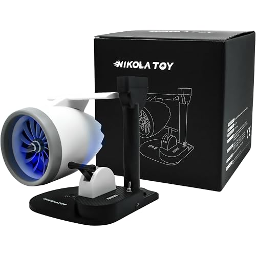 NIKOLATOY Jet Engine Fan Model Desk Gadget with Wireless Charger, Turbofan Engine Model Display with Rotating LED Blades, Creative Desktop Jet Fan Office Decor Engineering Gift for Men (Blue)