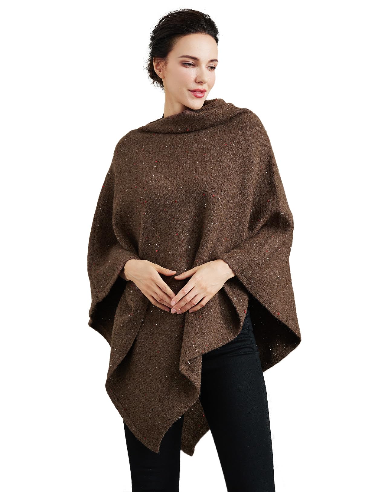 BEAUTELICATE Poncho Damen Winter Gestrickte Poncho Cape Tweed Wolle Strickponcho Elegant ärmellos Pullover Cape Asymmetrische Stola für Herbst Winter Festlich Frühling Weihnachten