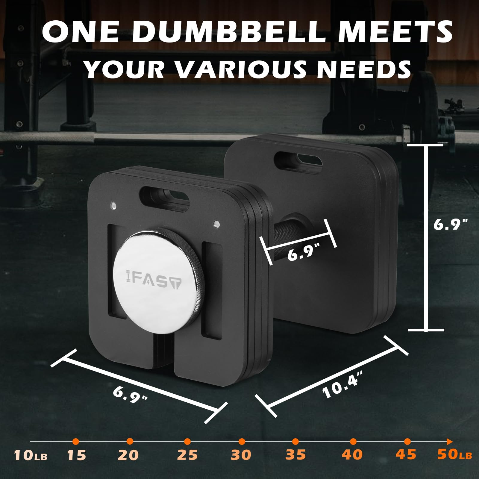 Adjustable Dumbbells 50LB Single Square Dumbbells 9 in 1 Free Weights for Multiweight Options Quick-Lock Adjustable Dumbbell Sets with Anti-Slip Steel Handle for Full-Body Home Gym Workouts