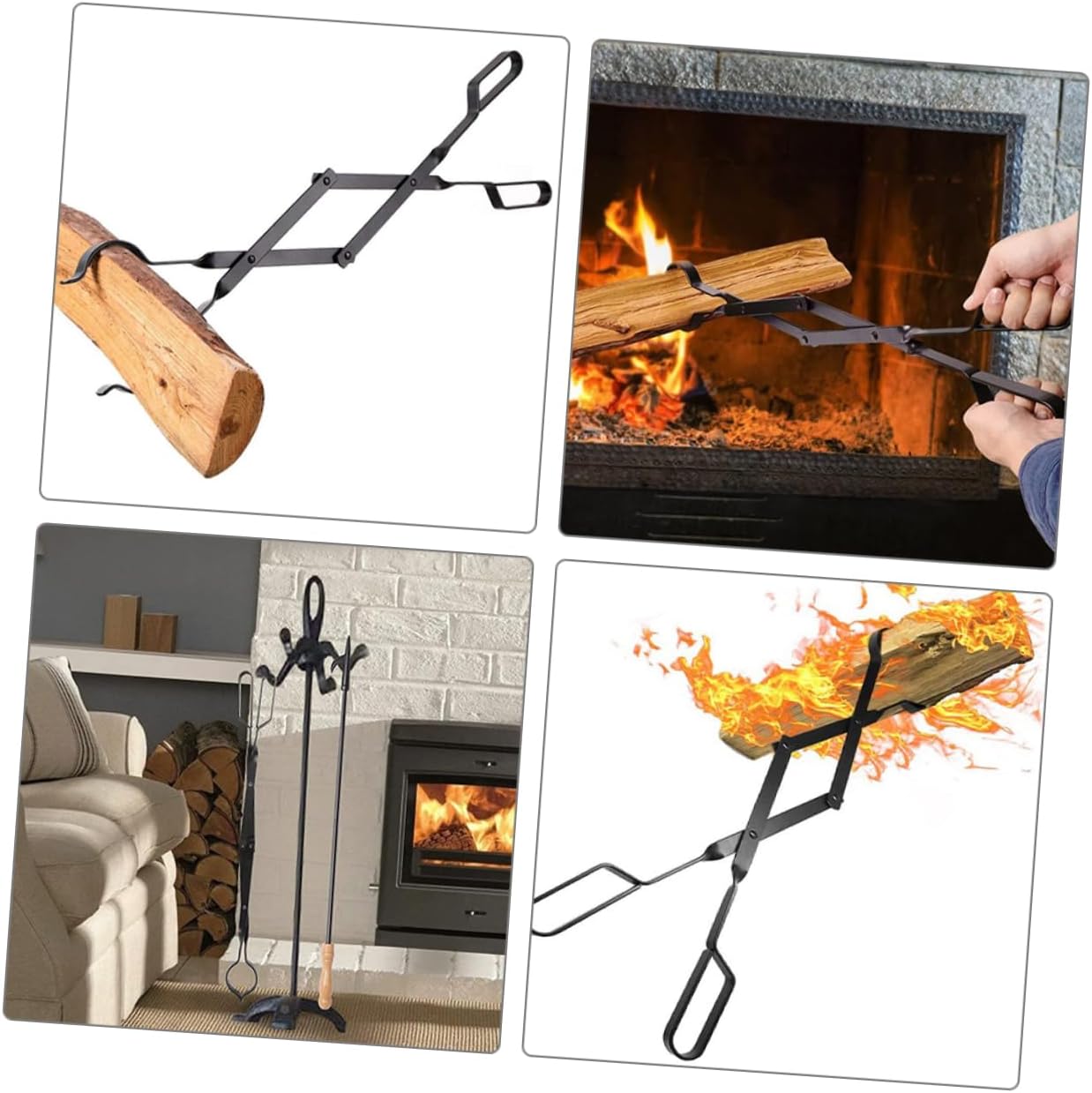 Totority Portable Metal Firewood Tong Fireplace Tool for Indoor and Outdoor Use Comfortable Grip for Bbq and Camping