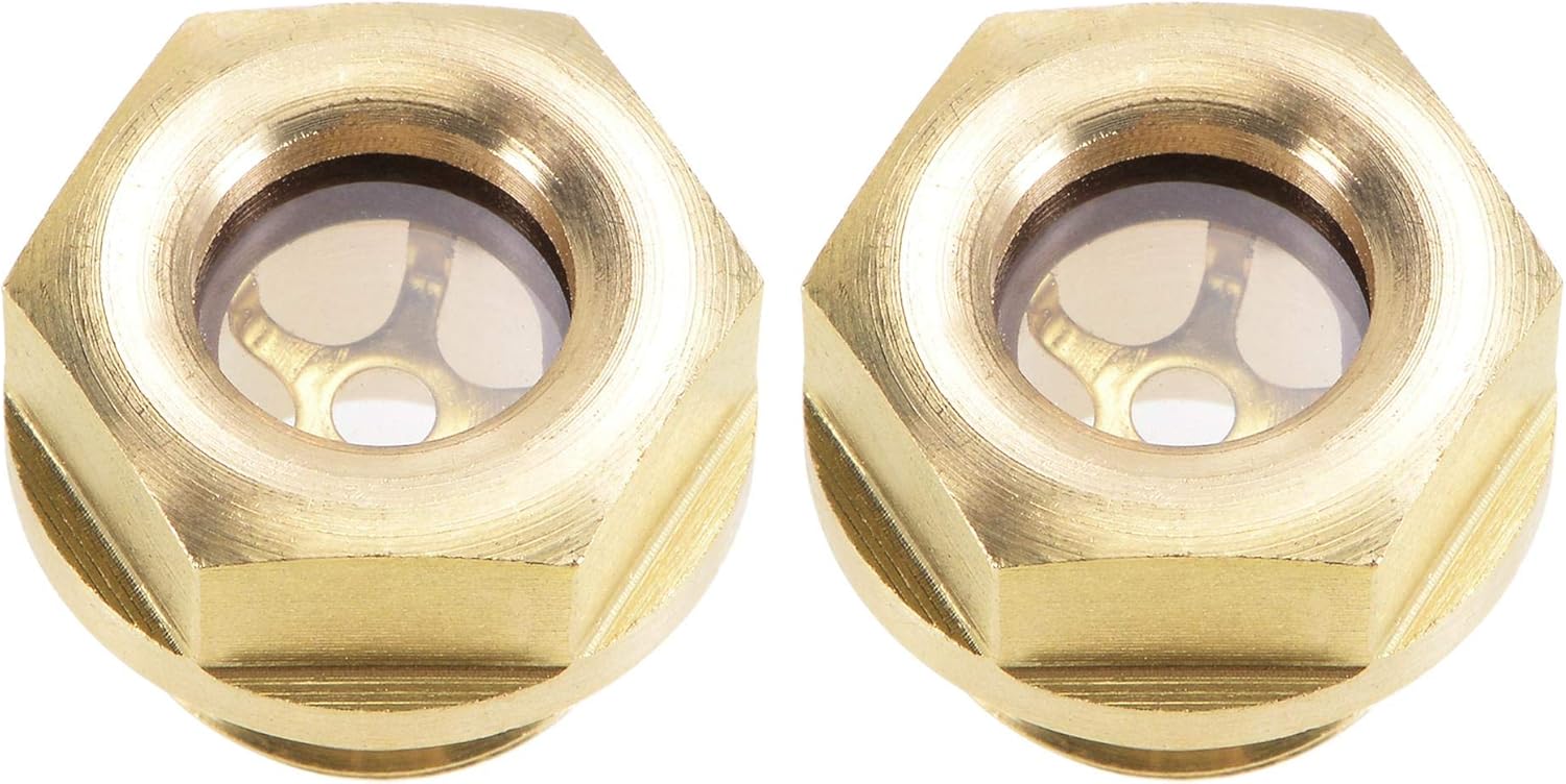 uxcell Oil Liquid Level Gauge Sight Glass M22x1.5mm Male Threaded Brass Air Compressor Fittings with O-Ring, Yellow 2Pcs