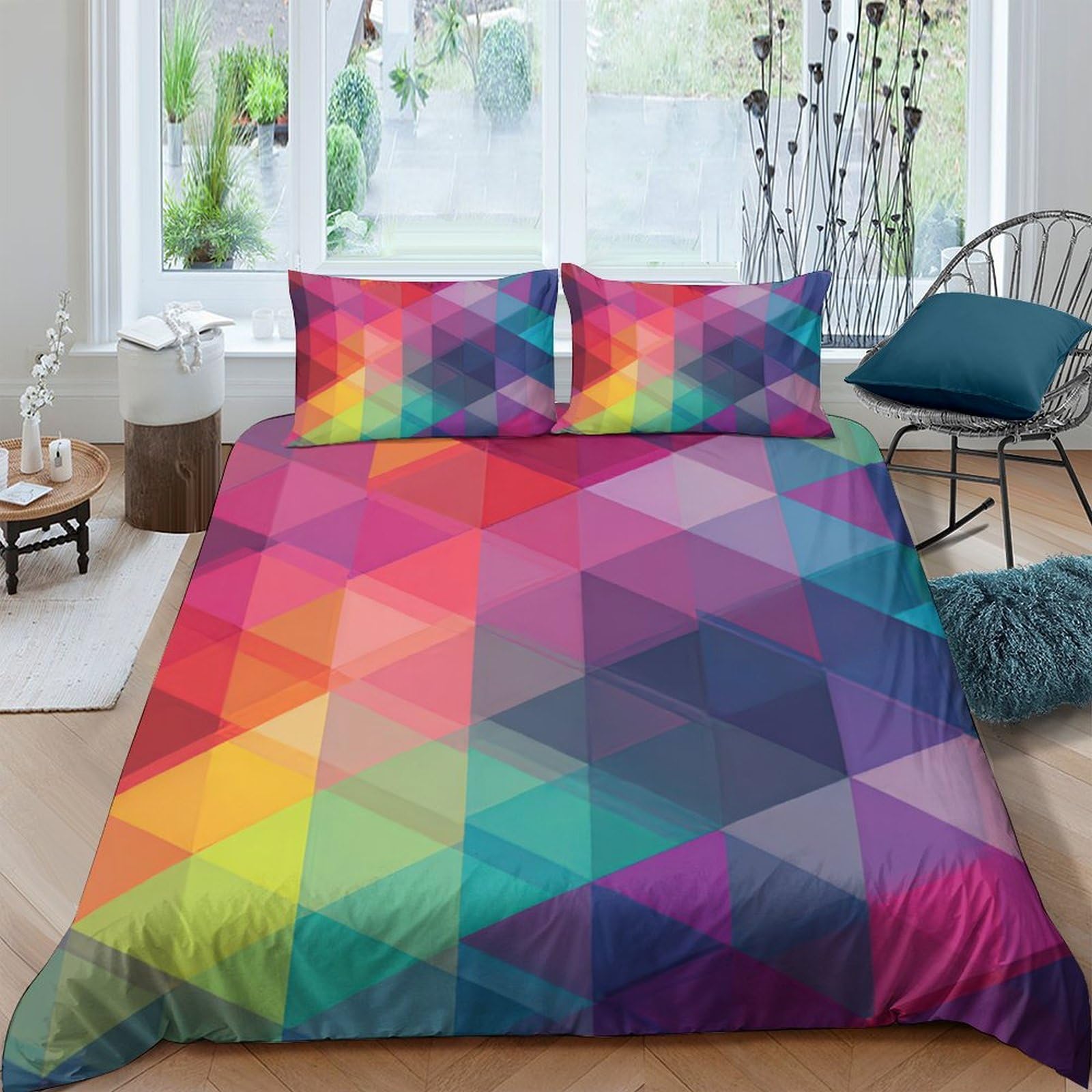 Ctjqhvkz Style-2 3D Printed Colorful Geometric Fitted Sheet Microfiber Soft Bedroom Decor Rainbow Prism Mattress Cover Anti-Slip Washable Single（135X200cm）