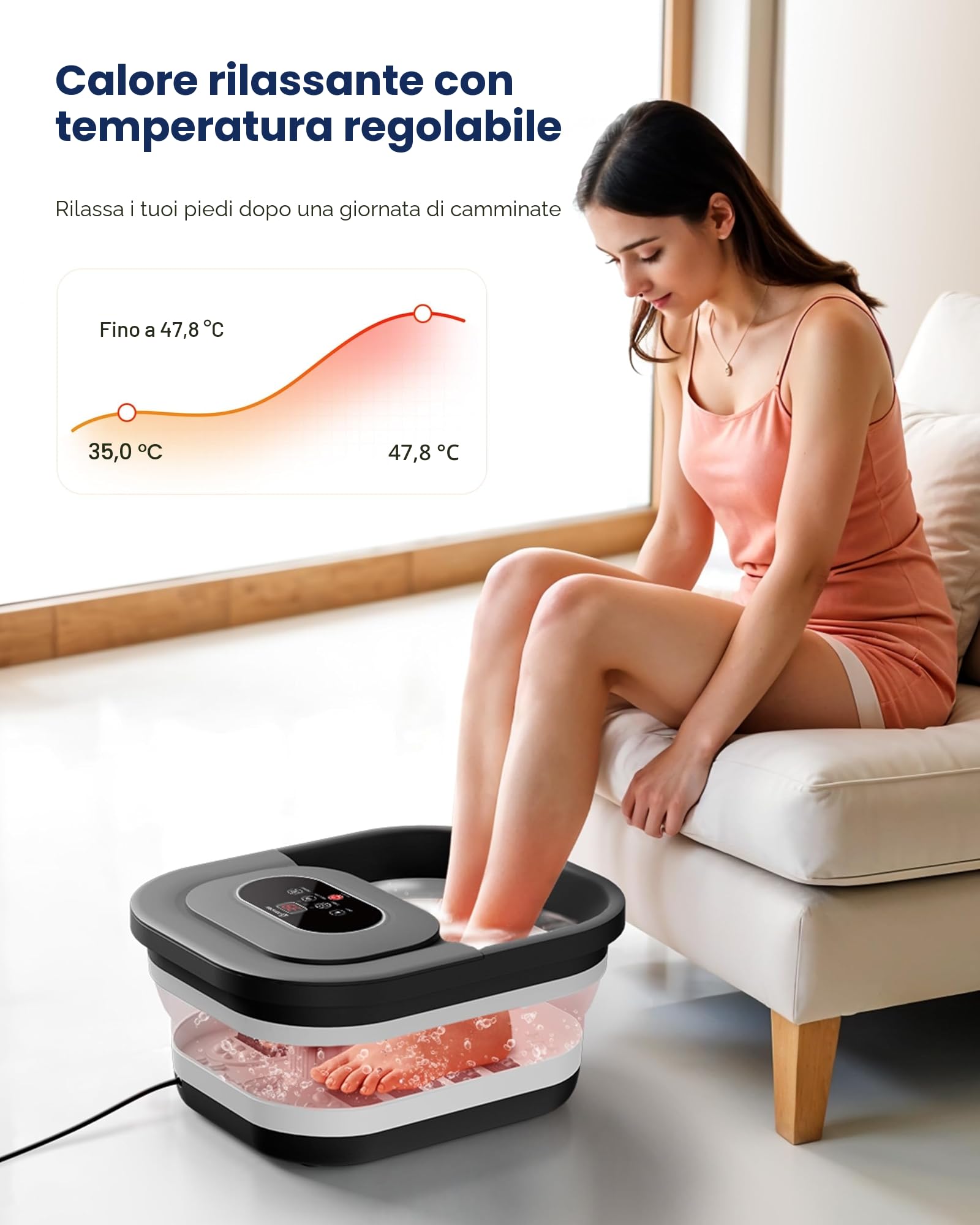 COMFIER Pediluvio Massaggiatore Pedi con Funzione di Riscaldamento, Funzione di Bolle, Vibrazione, Controllo della Temperatura, Pietra Pomice per Pedicure, Timer Intelligente, Regali per Uomini (Nero)