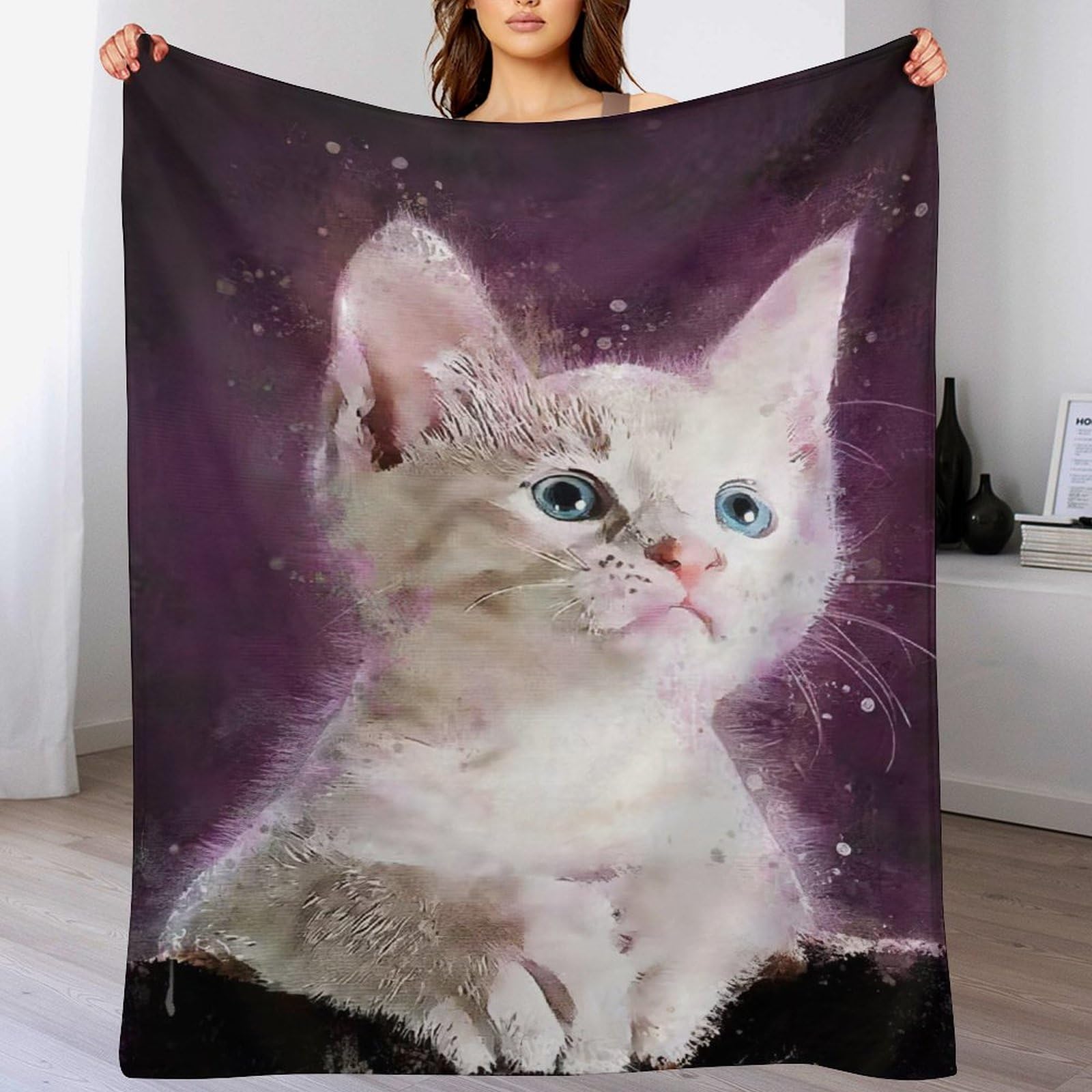 Manta de franela con gato super suave para combatir el frío en el sofá