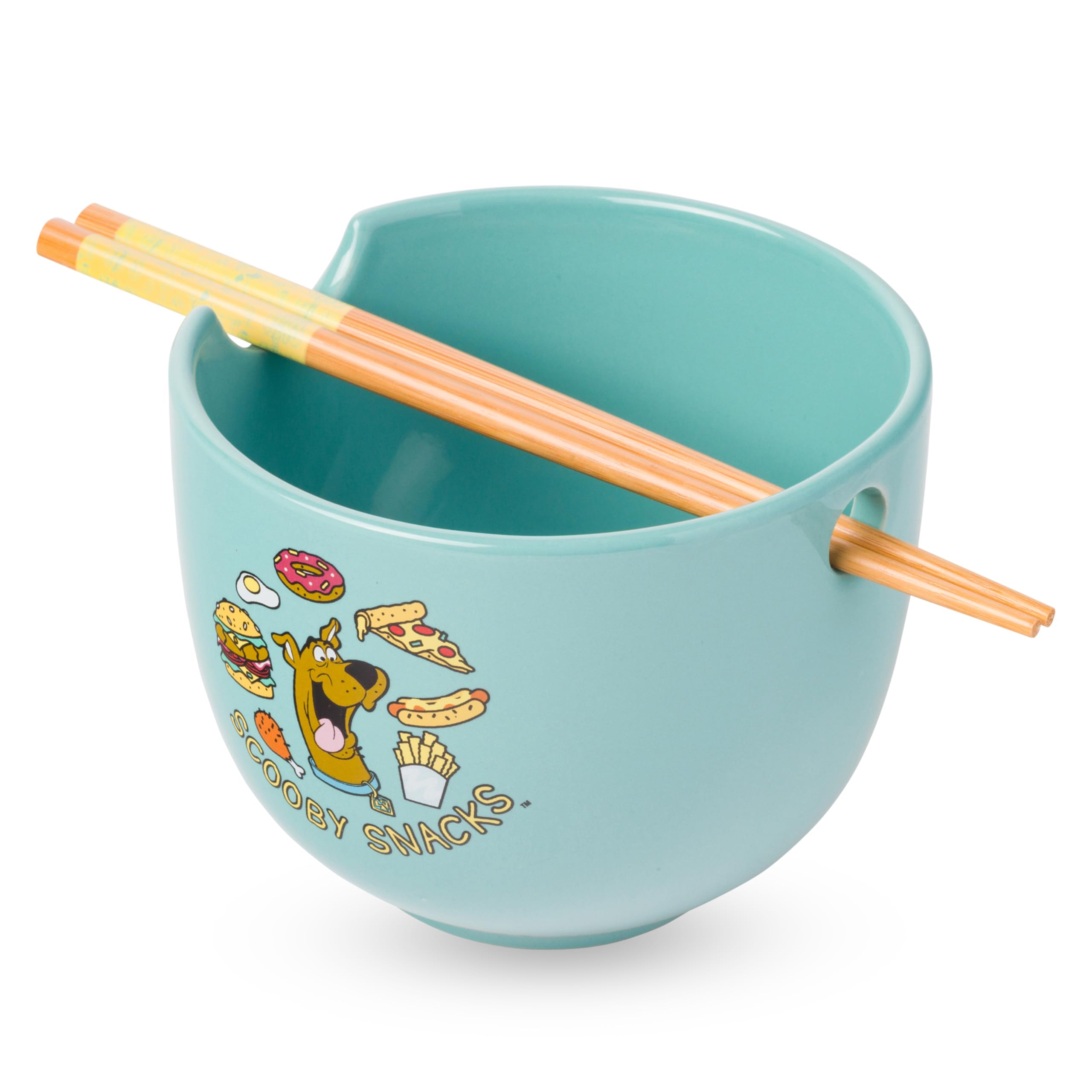 Scooby-Doo Scooby Snacks Ceramic Ramen Noodle Rice Bowl with Chopsticks, Microwave Safe, 20 Ounces