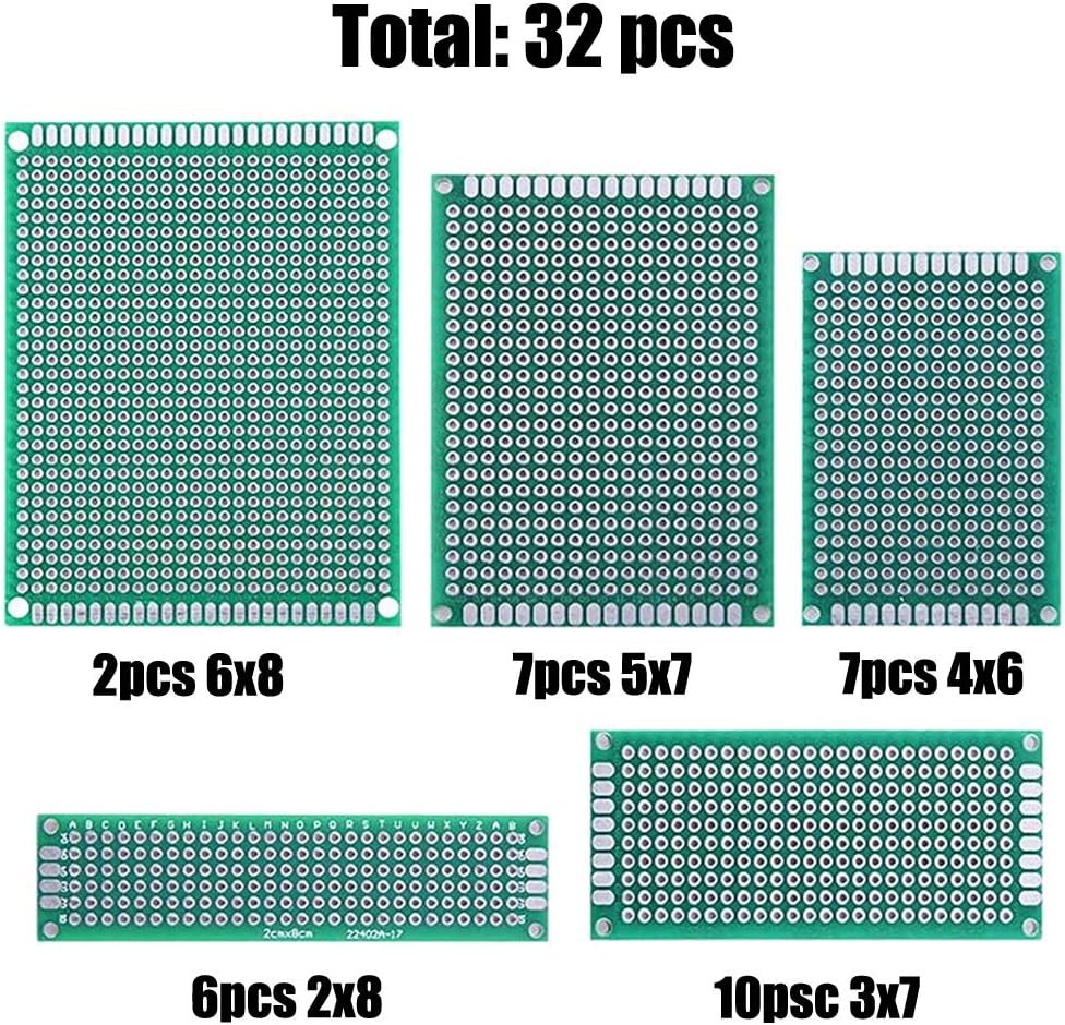 Double Sided Prototype Universal Board, 32 Pieces Universal Prototype Board, 5 Sizes Soldering Circuit Boards, Double Sided PCB Circuit Boards Kit for Soldering and Electronic Project - Image 3