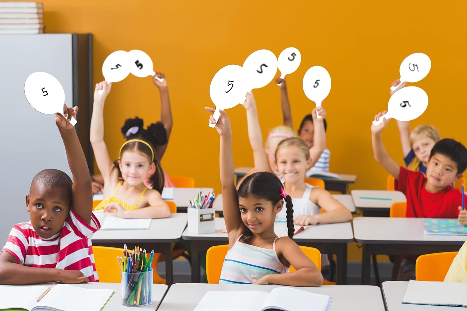 Flipside Products Oval Dry Erase Answer Paddles w/Assorted Color Dry Erase Marker and Erasers, Auction, Handheld Whiteboard, Handle Response Board, 36 Pieces, Set of 12