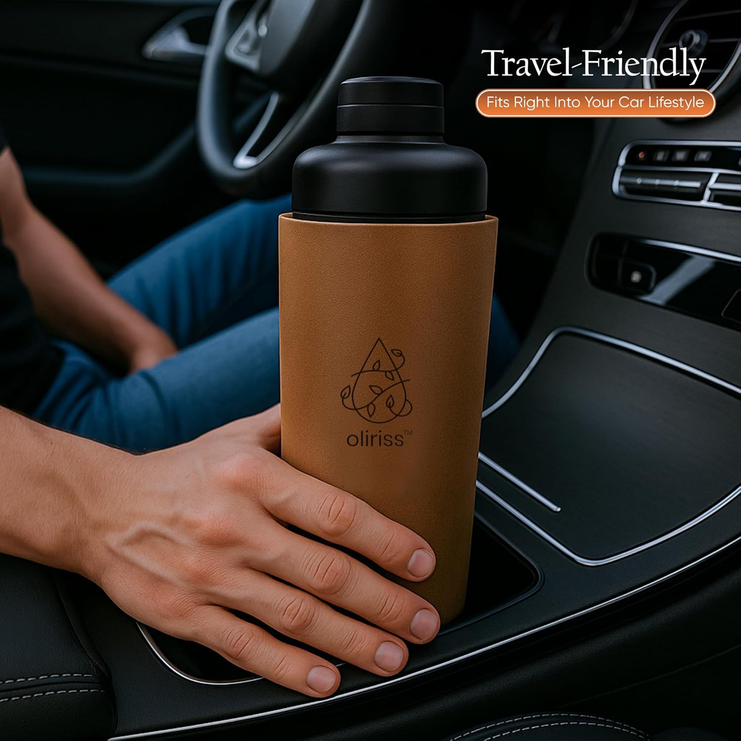 18oz leather stainless steel water bottle (brown) - Image 6