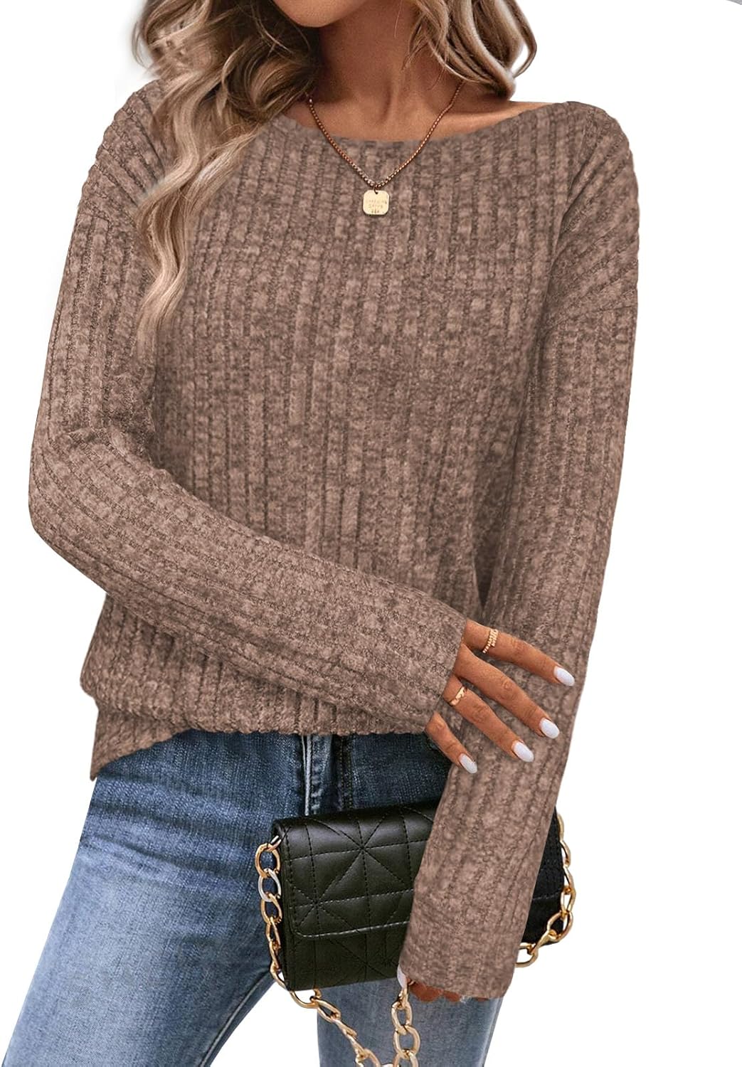 Womens Tops Sweaters Ladies Tunics Casual Long Sleeve Shirts Blouses Tees Dressy Casual Clothing Boat Neck Fashion 2025