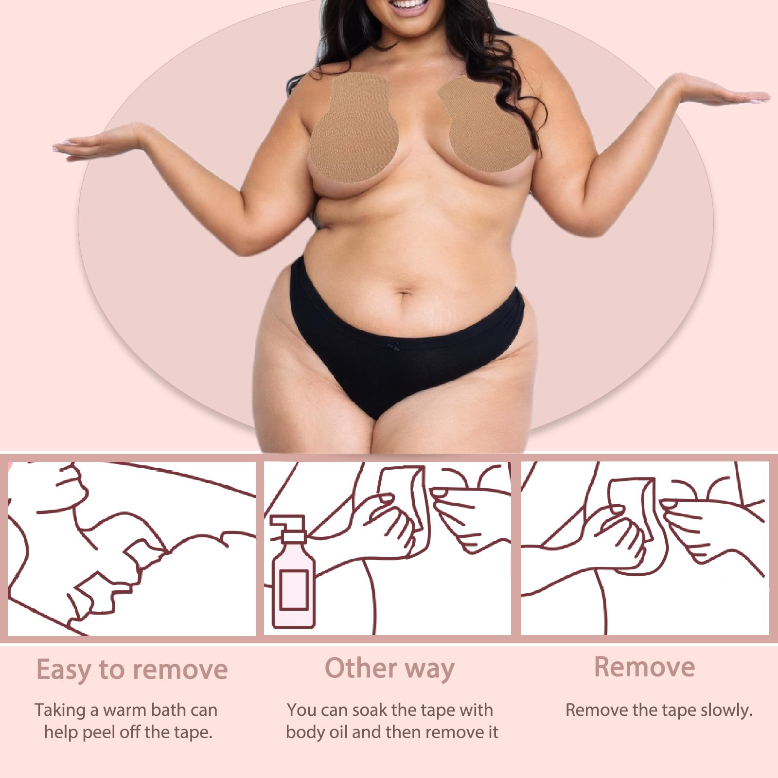 2 Paar Push-Up Brust Tape für Große Körbchen, Selbstklebend Rückenfrei Unsichtbar inkl. Nippelcover, Beige
