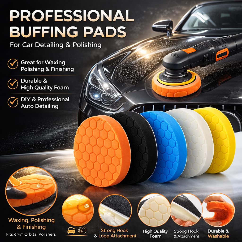 Foam Polishing Pads for DA Polisher, Car Buffing Pads for Scratch & Swirl Removal, Hook and Loop Polishing Pads 7 Inch, Heavy Cut to Finish Paint Correction Kit