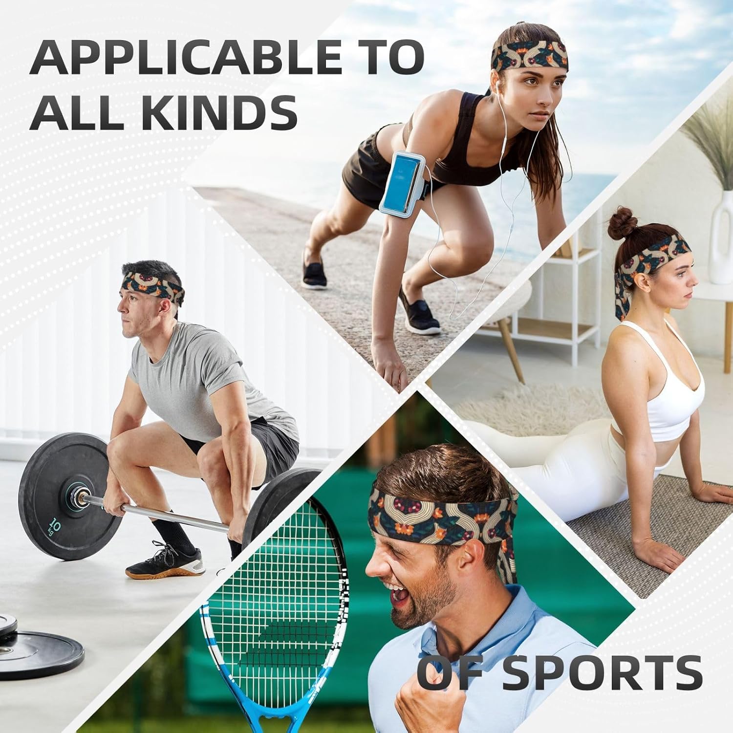 Tie Headband Men Women, Leaf Decorative Art Print Sports Sweatband | Adjustable Tie-Back, Moisture Wicking. For Running Yoga Tennis Basketball Cycling Workout, Leaf Decorative Art Pattern