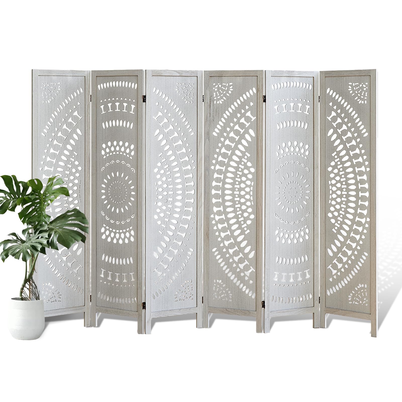 ALeesing 6 Panel Wood Room Divider Fully Assembled, Decorative Room Dividers and Folding Screens, 5.6Ft Room Divider Screen Freestanding Partition