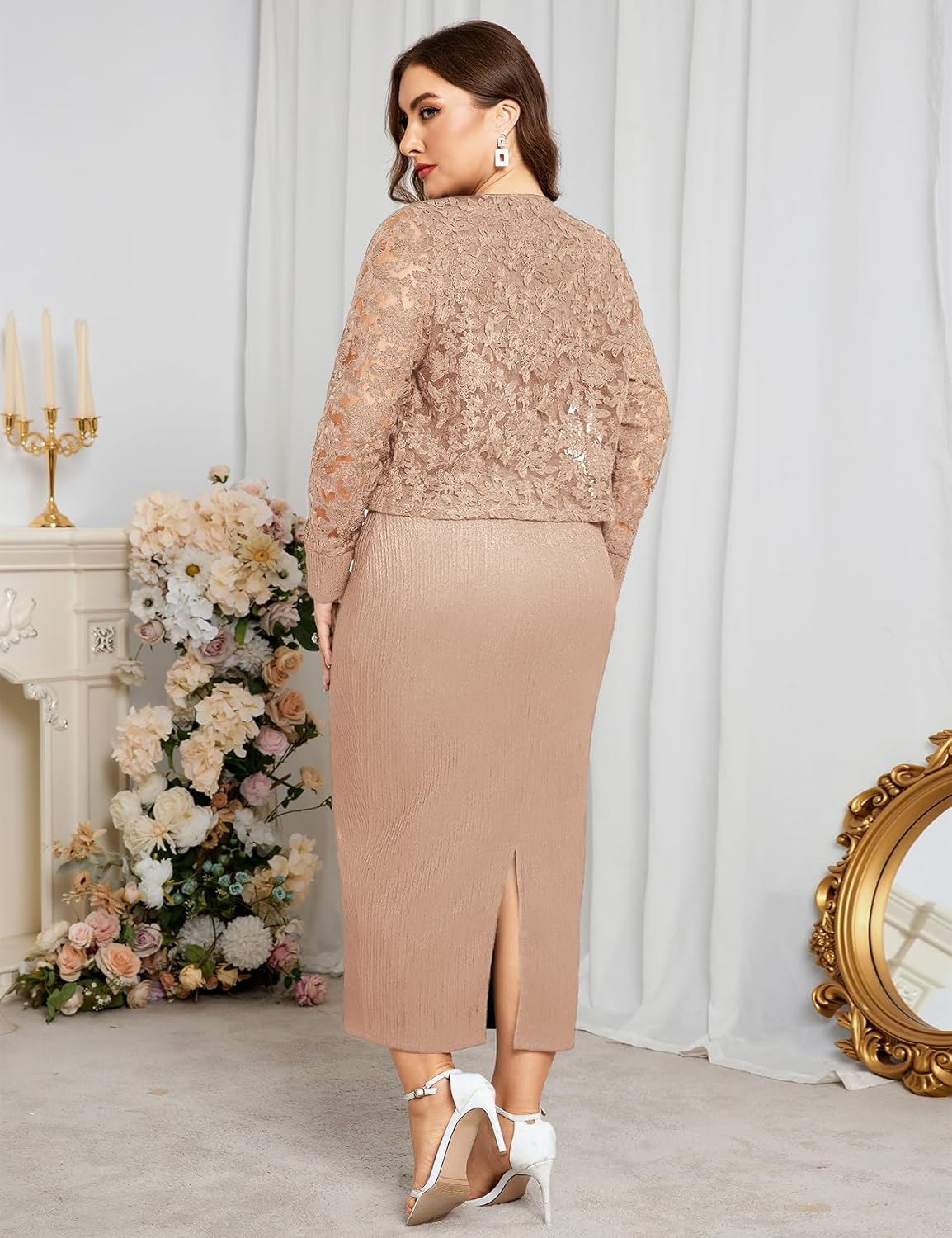 ZOMVA 1X-4X Plus Size Mother of The Bride Groom Dresses with Jacket Elegant Lace Maxi Dress 2 Piece Set Formal Wedding Guest - Image 2