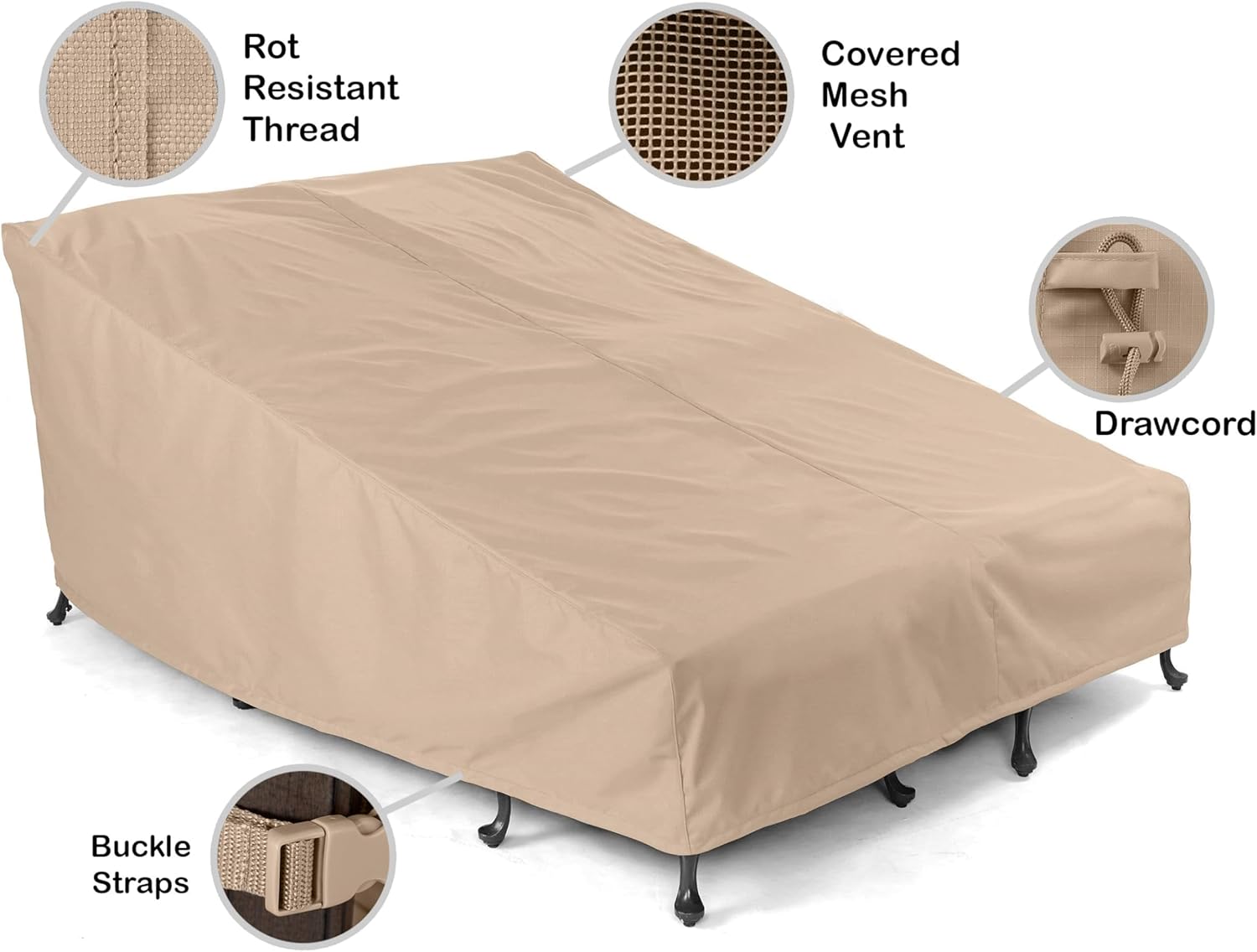 Covermates Double Chaise Lounge Covers - Heavy-Duty Polyester, Weather Resistant, Drawcord Hem, Seating and Chair Covers, 58W x 78D x 34H, Ripstop Tan