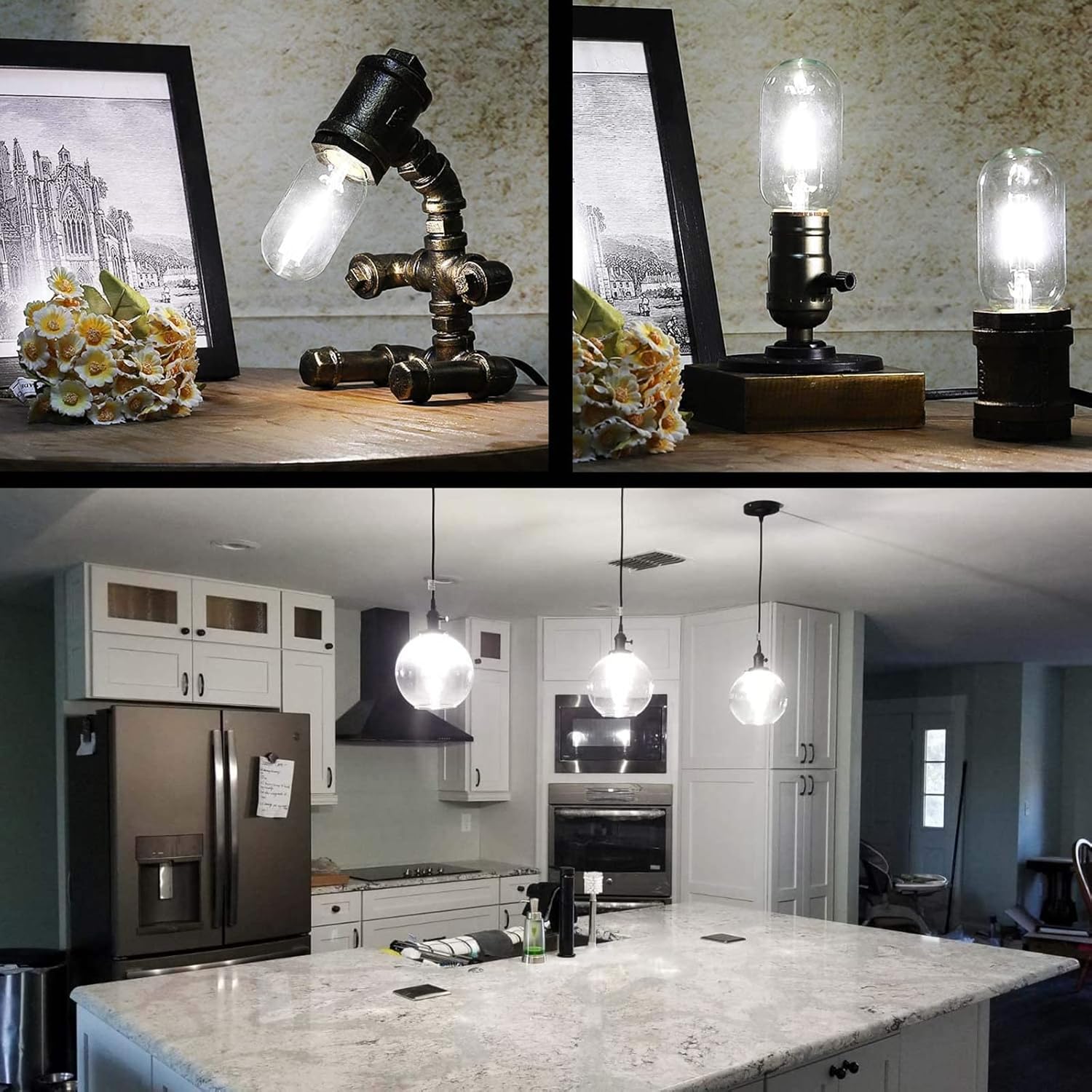 T45 4W LED Edison Light Bulbs,Antique LED Filament Bulbs 40W Incandescent Lamp Equivalent, E26 Base Clear Glass, Daylight White 6000K,600Lumen CRI>90+ for Chandelier,Living Room 8 Pack