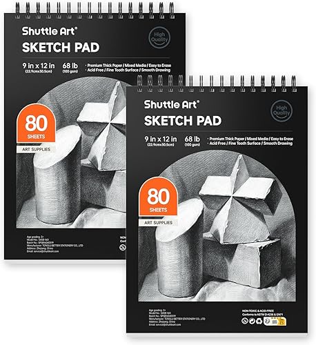 Shuttle Art - Libros de bocetos para artistas, 9 x 12 pulgadas, 160 hojas de papel de boceto, ideal para dibujo y suministros escolares (paquete de