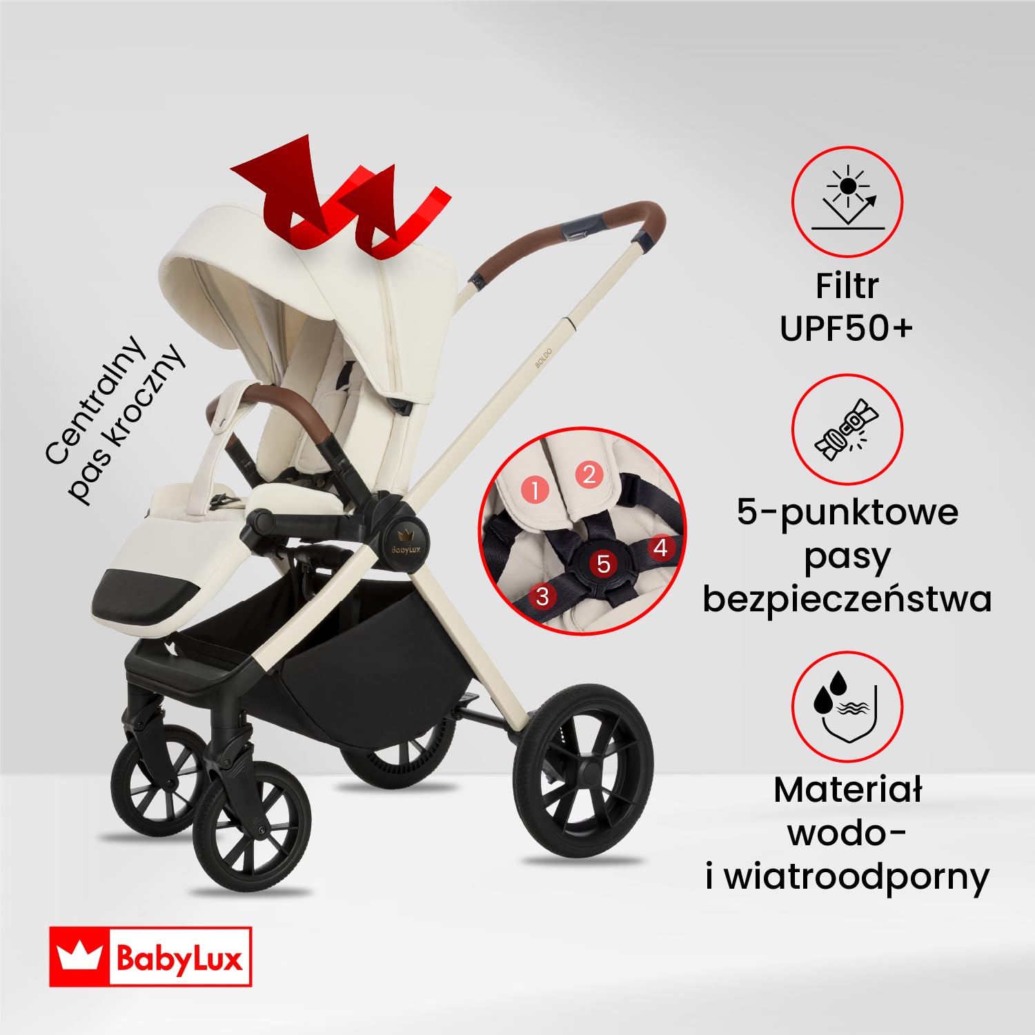 BabyLux Wielofunkcyjny Wózek Dziecięcy 3w1 BOLDO Lekki i Kompaktowy | Gondola, Spacerówka, Fotelik Samochodowy, Składana Aluminiowa Konstrukcja Stelaża, Regulowane oparcie, Akcesoria