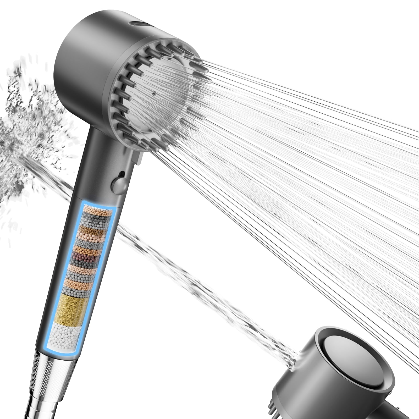 Cobbe Filter Shower Head and Hose, Hard Water High Pressure Shower Head with 20 Stage Filter, 5 Spray Mode Powerful Built-in Power Wash for Remove Chlorine - Reduces Dry Itchy Skin, Grey