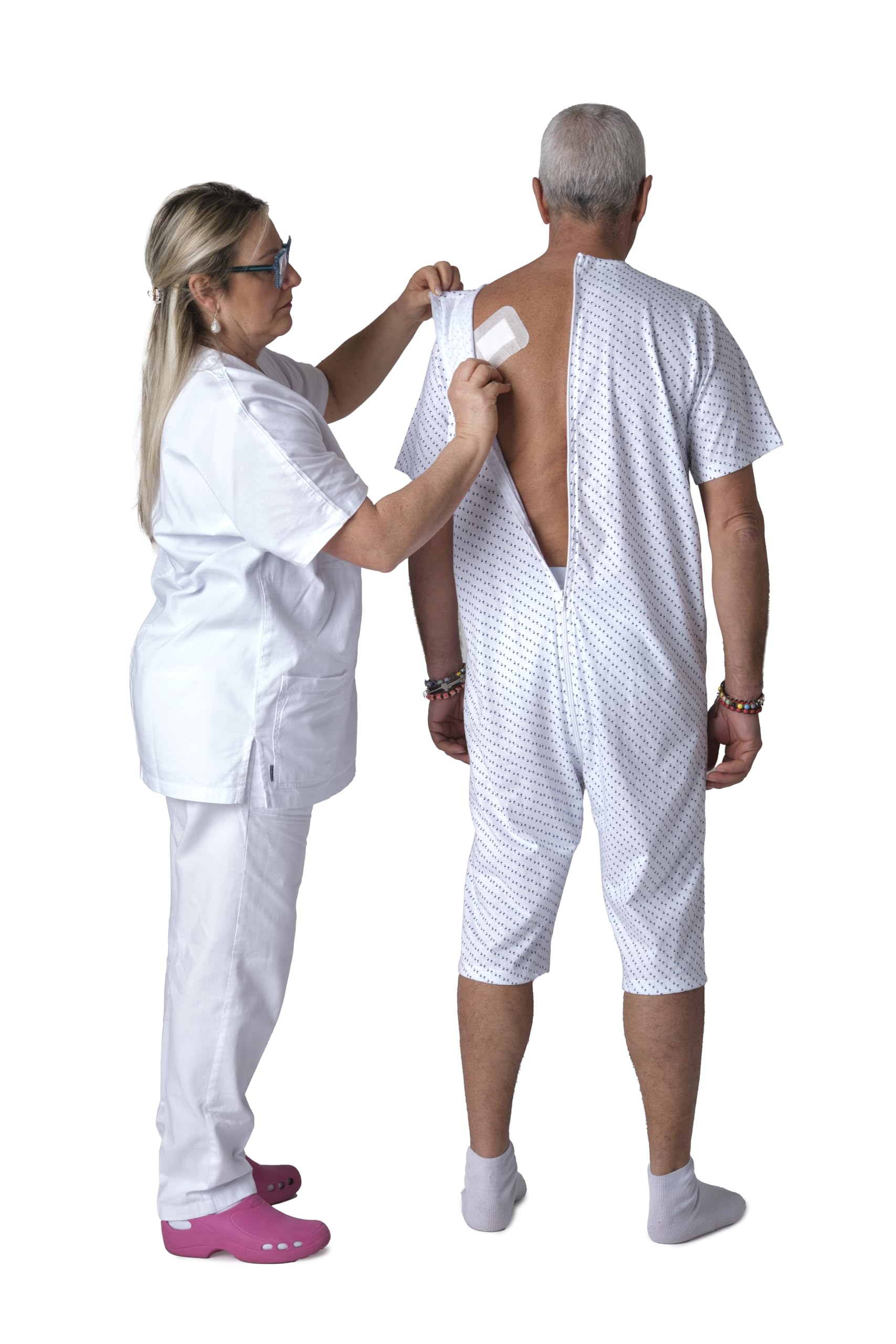 FERRUCCI COMFORT Pyjama Santé Col rond Manches Courtes Pantalon Court - 9017 MC PC - pour Personnes âgées, Incontinence, Alzheimer, Démence, 100% Coton Léger