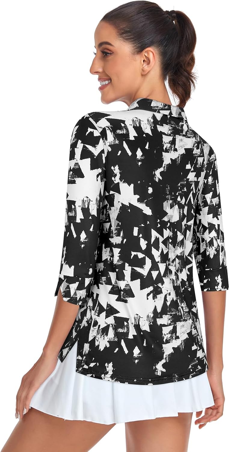 Viracy Women's Golf Shirts 3/4 Sleeve Sun Protection Quarter Zip with Zipper Pockets Athletic Polo Workout Tops S-2XL - Image 2