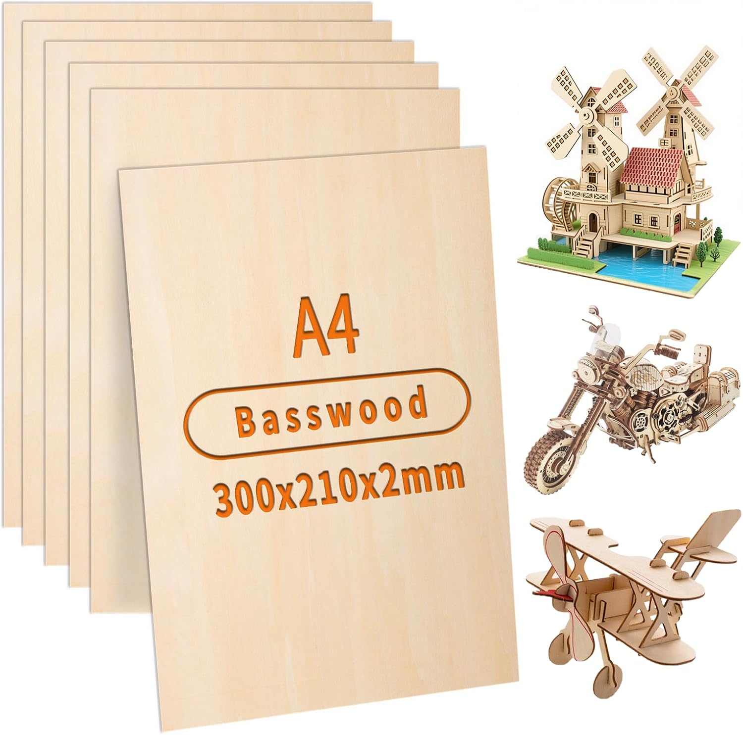 Plywood Sheet 2 mm A4 Basswood 30 x 21 cm Pack of 10 Laser Wood for DIY Pyrography Painting Laser Processing Crafts Model Making Empty Plywood Panels