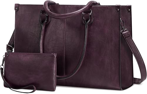 LOVEVOOK Bolso de hombro para computador portátil de 15.6 pulgadas para mujer, bolso de cuero vintage de gran capacidad para trabajo, bolso de mano