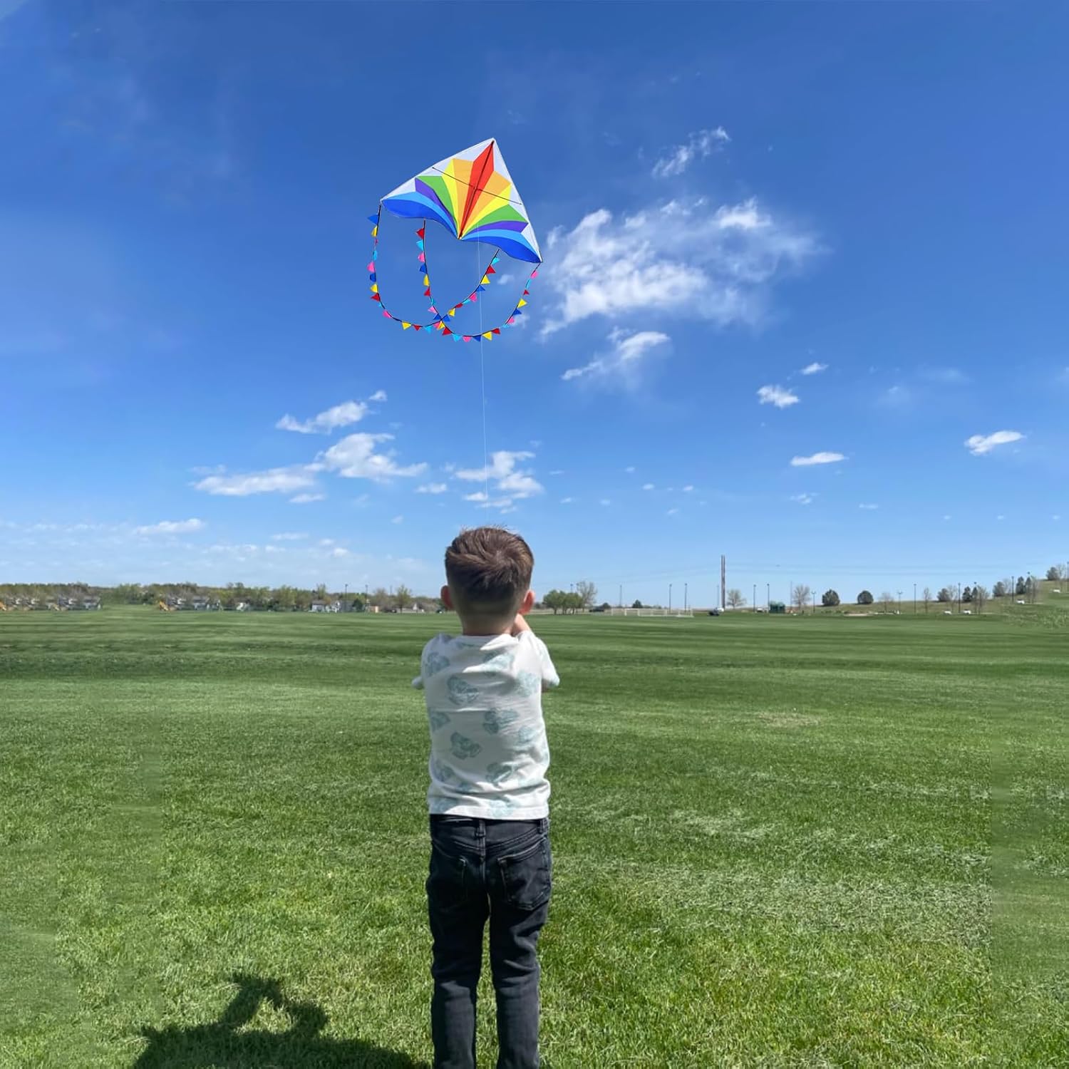 Large Rainbow Delta Kite for Kids & Adults,Single Line Beach Kite for Kids Ages 4-8 & 8-12,Easy to Fly for Toddlers and Beginners