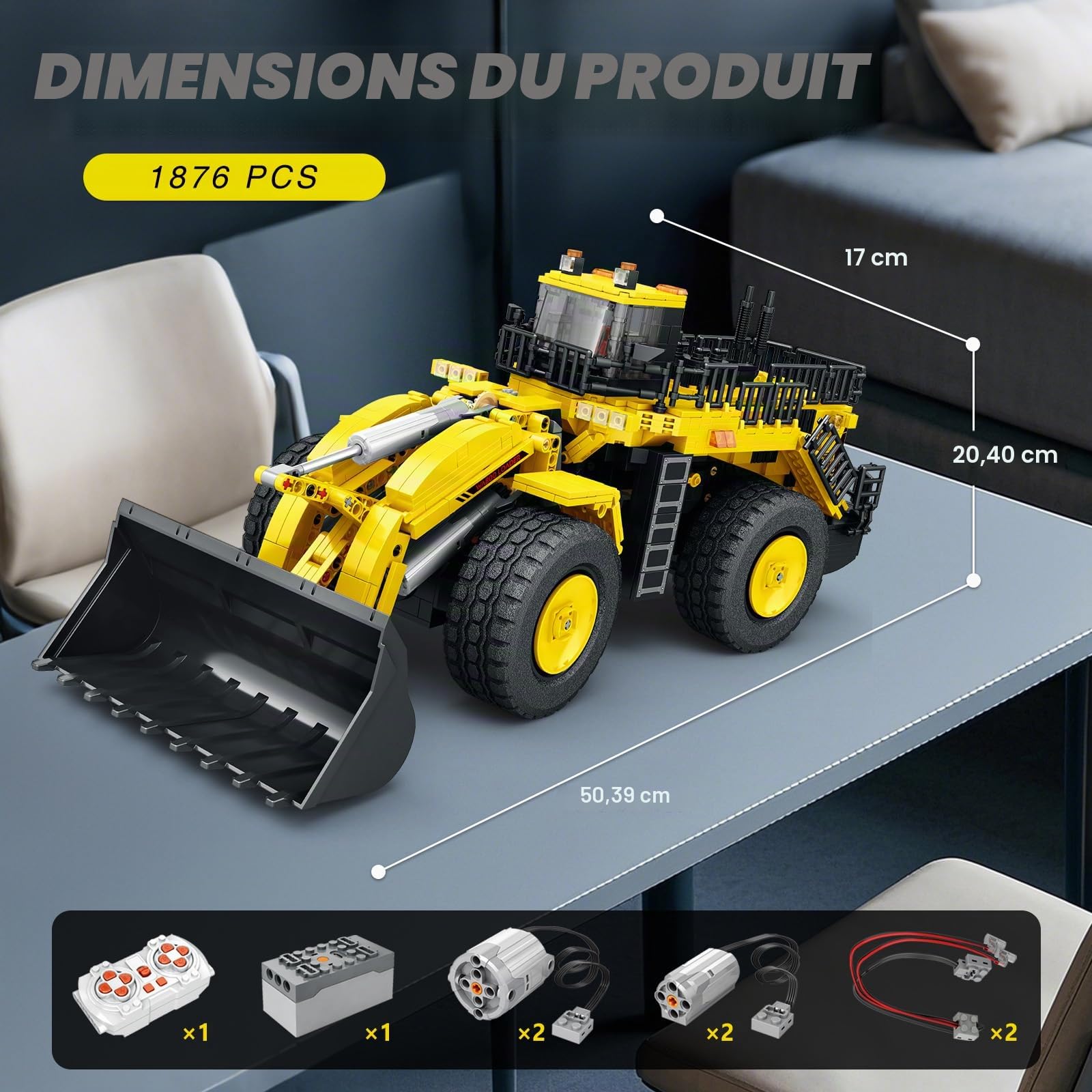 Reobrix 22009 - Bulldozer Télécommandé 4x4, 1876 pièces. Maquette de Construction pour Adultes et Adolescents dès 14 Ans pour Fans d'engins de Chantier