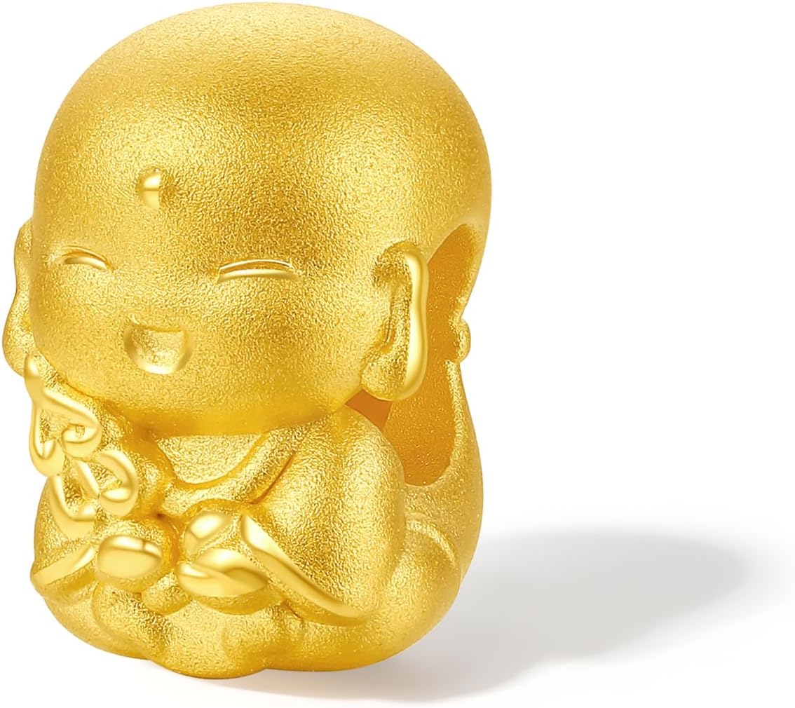 24K Solid Gold Bracelets Real Gold Buddha Charm Link Bracelet Dainty Jewelry for Women Mom Wife Daughter Birthday 6.9/7.5" A1614655