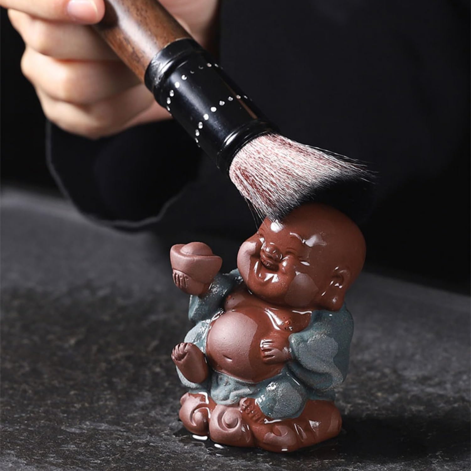 figurki zwierzątek， Ręcznie robiona figurka Maitreya z fioletowej gliny, ozdoba na zwierzaka, zestaw do herbaty, akcesoria do rękodzieła, dekoracja stołu, prezenty do herbaciarni(D)