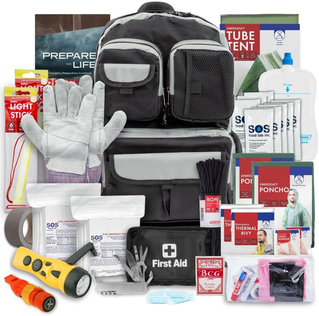 Urban Survival Bug-Out Bag/Go Bag and Disaster Survival Supplies for up to 6 People | Survival Kit for Wildfires, Hurricane, Civil Unrest & More