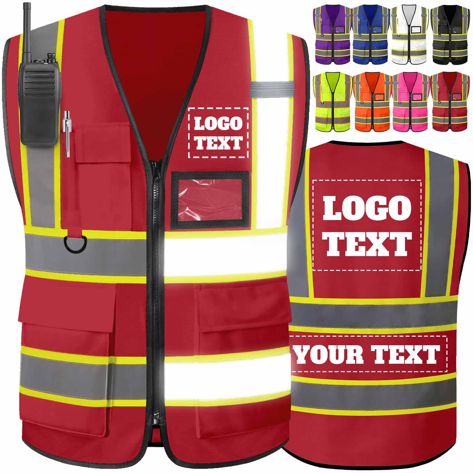 Custom Safety Vest High Visibility Reflective Personalised Logo Vests with Pockets Hi Vis Men Women 2 Two Tone Construction Work