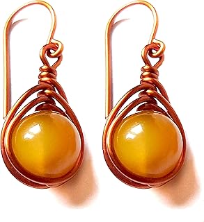 جيه سي اقراط متدلية قصيرة من النحاس والاحجار للنساء فريدة نوعها اكسسوارات نحاسية مطلية عقيق عسلي برازيلي جاي جيميكوم، من (جاي سي) جيميكوم