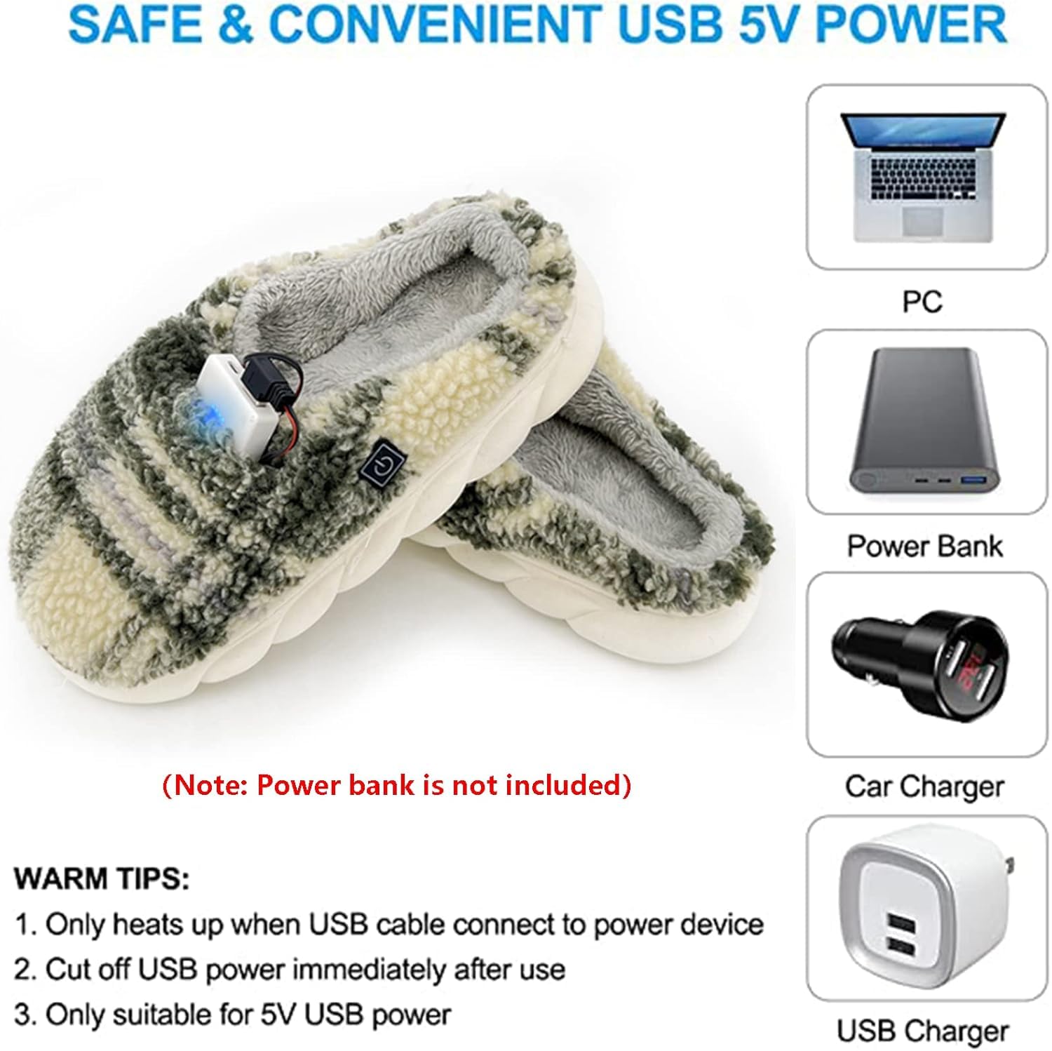 Pantofole Riscaldate Ricaricabili Tramite USB per Uomo E Donna, Scaldapiedi per Piedi Freddi, Scarpe Riscaldate Elettriche, Antiscivolo, Scaldapiedi, Stripe 3, 40/41