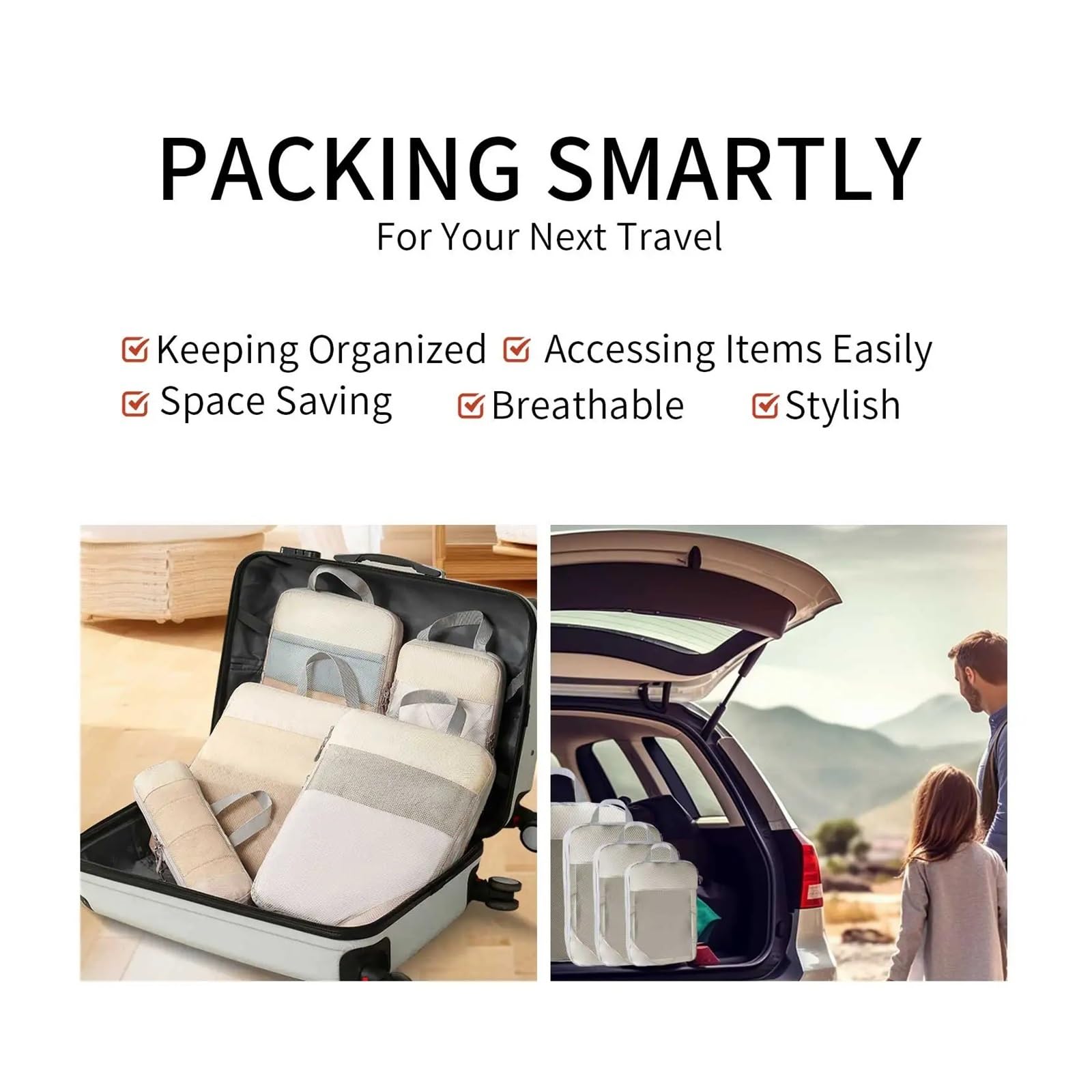Packwürfel 5er-Set/6er-Set komprimierbare Packwürfel, Reise-Aufbewahrungstasche, tragbar, große Kapazität, wasserdicht, Koffer, Handtasche, Gepäck-Organizer(5pcs black)