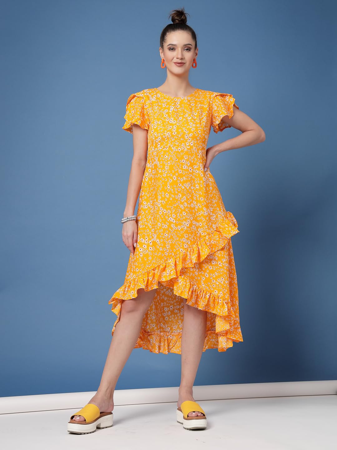 Oomph Dress For Women Stylish| Summer Vacation Style |Floral Print Wrap Maxi |Lightweight Flared Maxi Dress For Casual & Holiday Wear