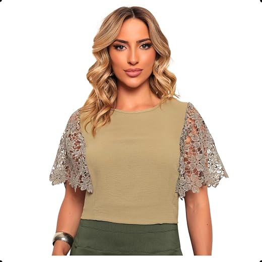 Blusa Elegante Feminina Manga em Renda Confortável Não Amassa Diversas Ocasiões Casamento Batizado Festas