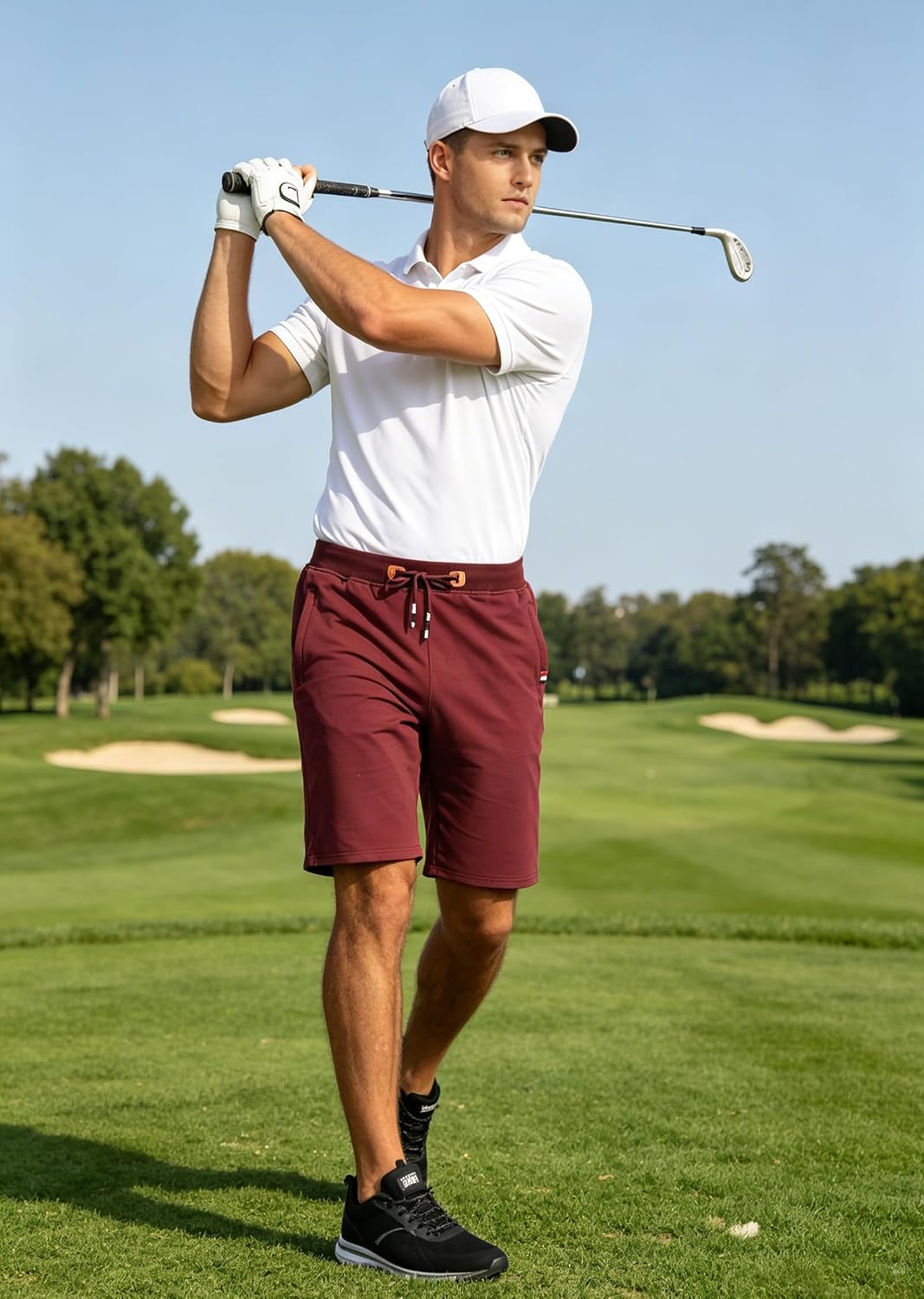 JustSun Mens Shorts Casual Sports with Elastic Waist Zipper Pockets