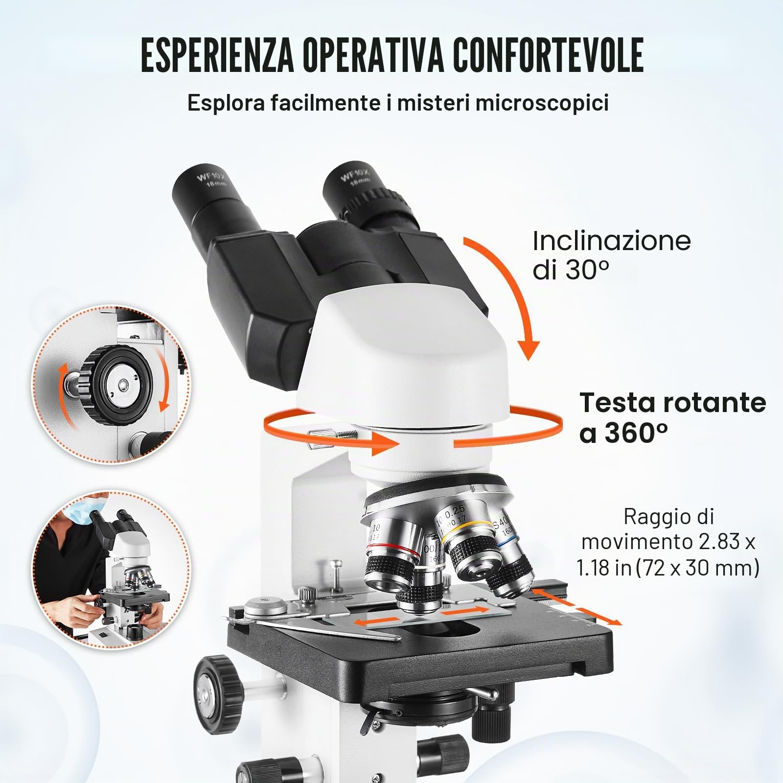 VEVOR Binocular Compound Microscope, 40X-2500X Magnification, Binocular Compound Lab Microscope with LED Illumination, Two-Layer Mechanical Stage, Includes Phone Holder & Microscope Slides