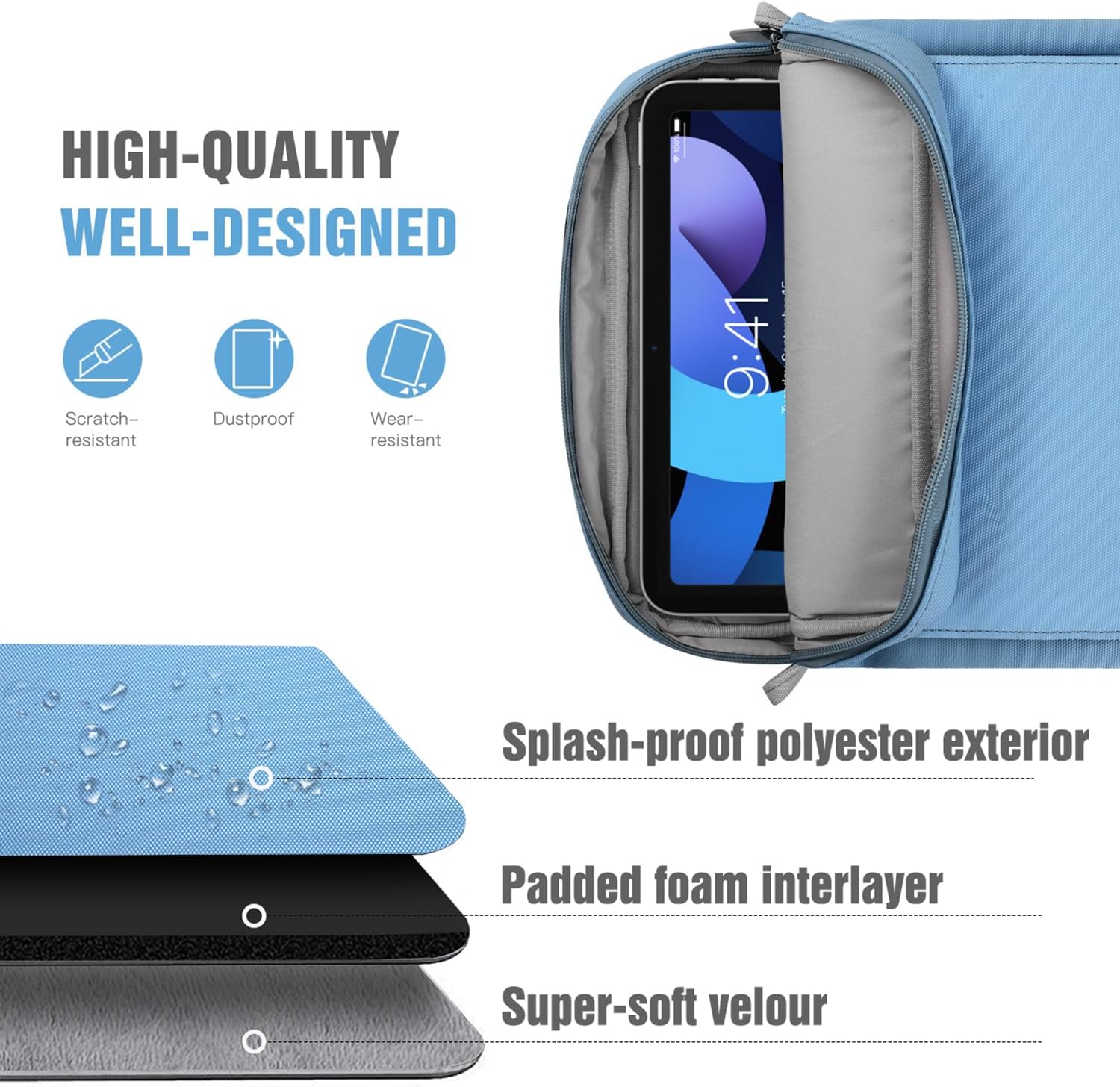 TiMOVO 9-11" Tablet Sleeve Bag Carrying Case with Strap, Dusty Blue image 4