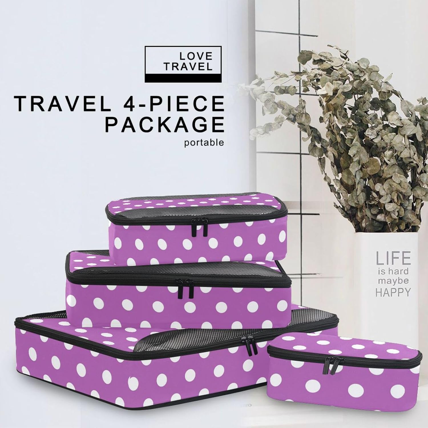 White Irregular Dots 4 Pcs set organizer bags for Mesh Travel Essentials lightweight packing cubes