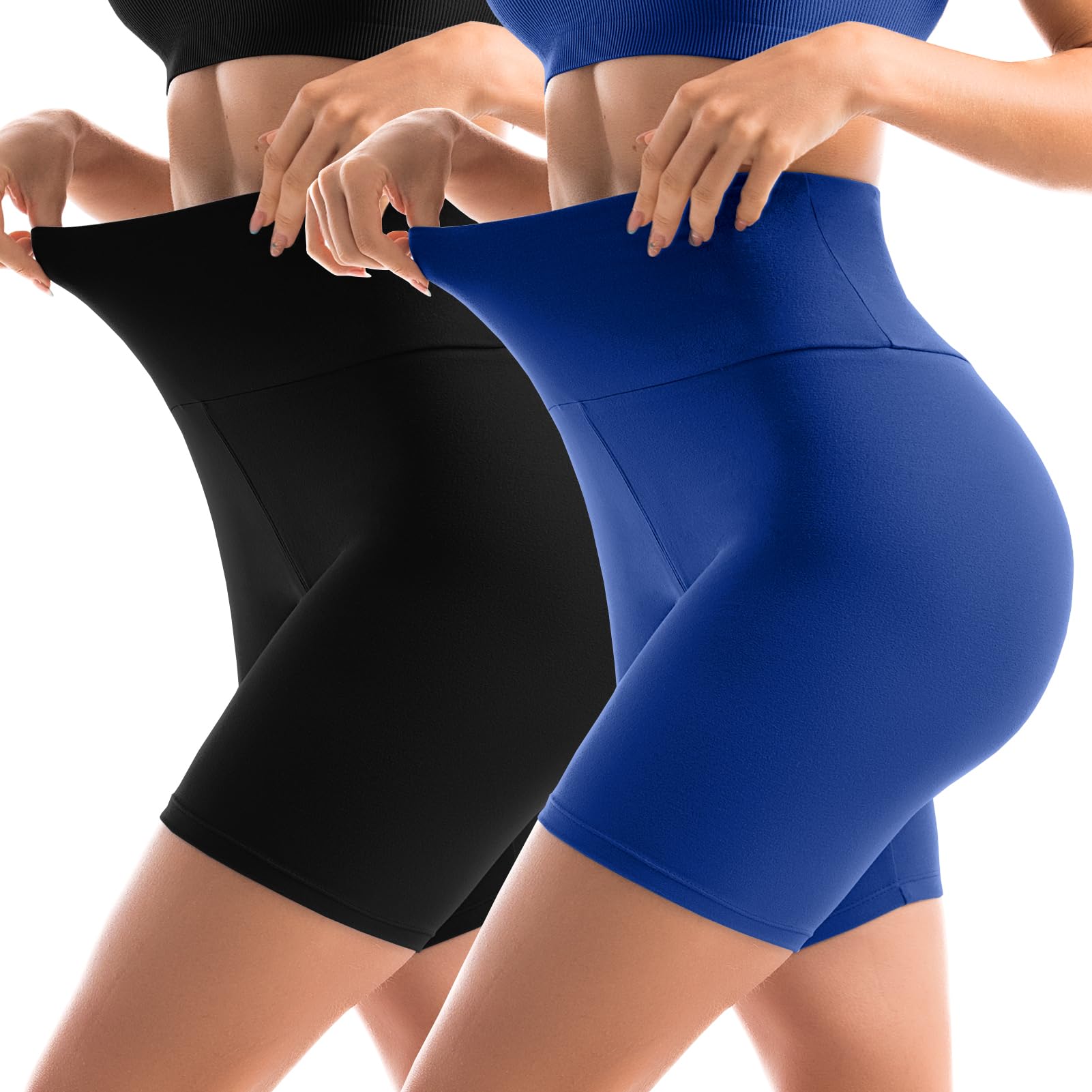 Sanpetix 2er Pack Radlerhose Damen High Waist Kurze Sporthose Leggings Blickdicht Shorts Sommer für Yoga Hose Gym