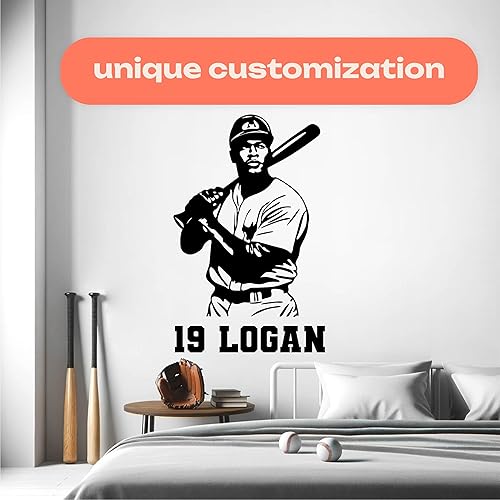 Miniatura 45 de Calcomanía de pared de béisbol personalizada, calcomanías deportivas personalizadas para habitación de niños, calcomanías de béisbol para habitación