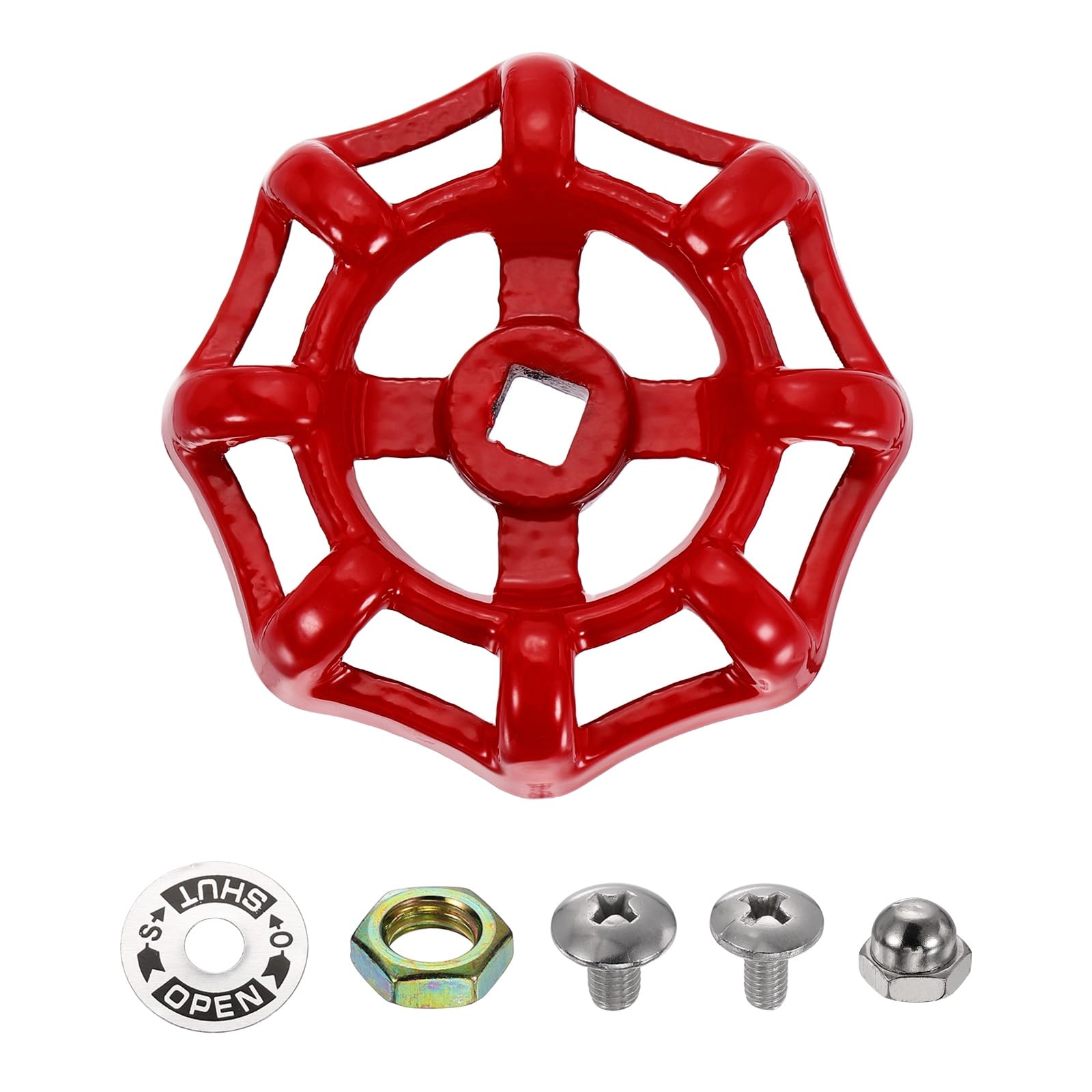 sourcing map Outdoor Faucet Water Spigot Handle, 6 x 6mm Round Wheel Square Stem Hole Cast Iron Hose Bib Outside Faucet Valve Handles Replacement for Garden Courtyard Bathroom, Red