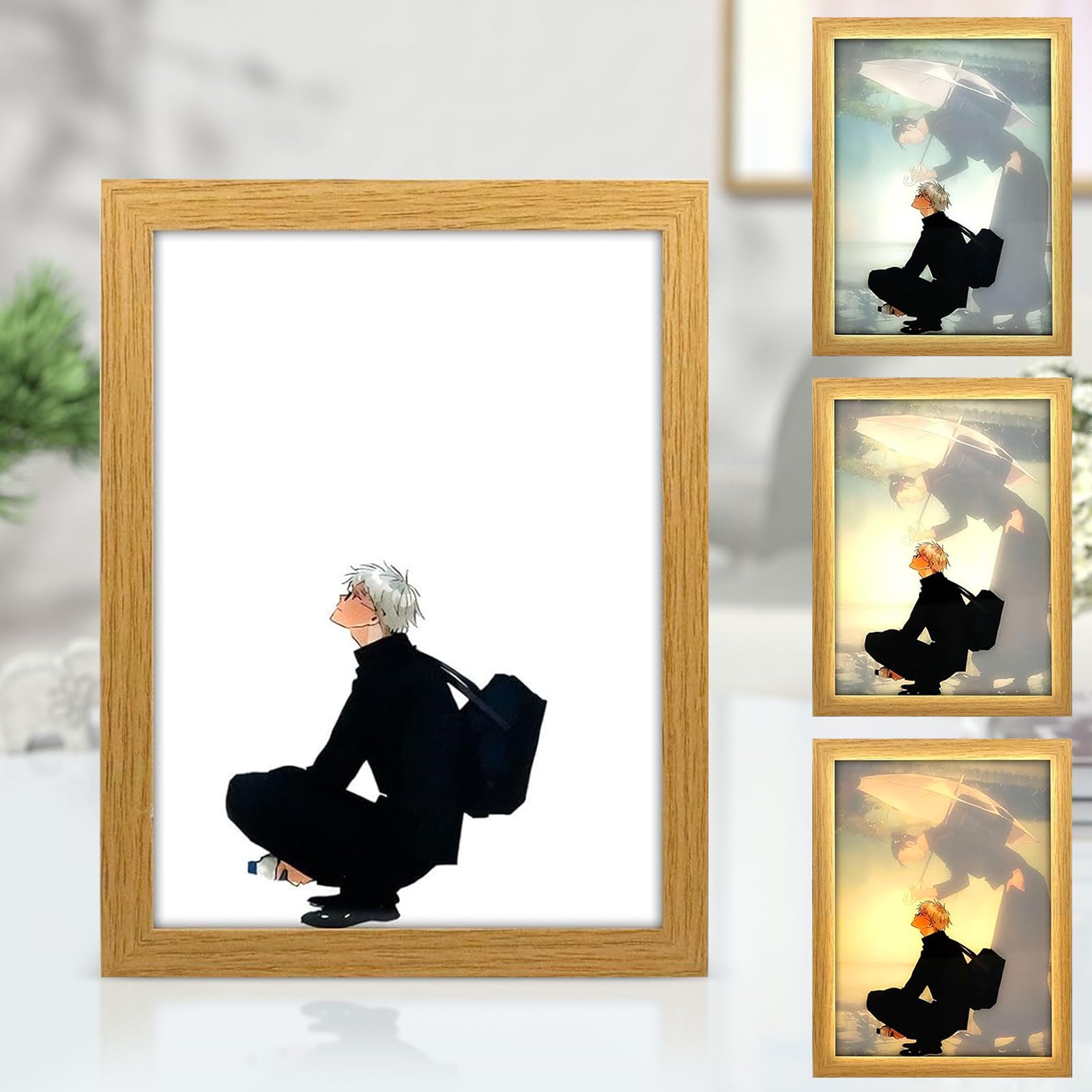 Bocguy Japanese Anime Juju Inspired Illuminated Painting, LED Wall Art Decor, Jujutsu Kaisen Manga, LED Desktop Frame for Home Decoration, Creative Bedroom and Gift (A)