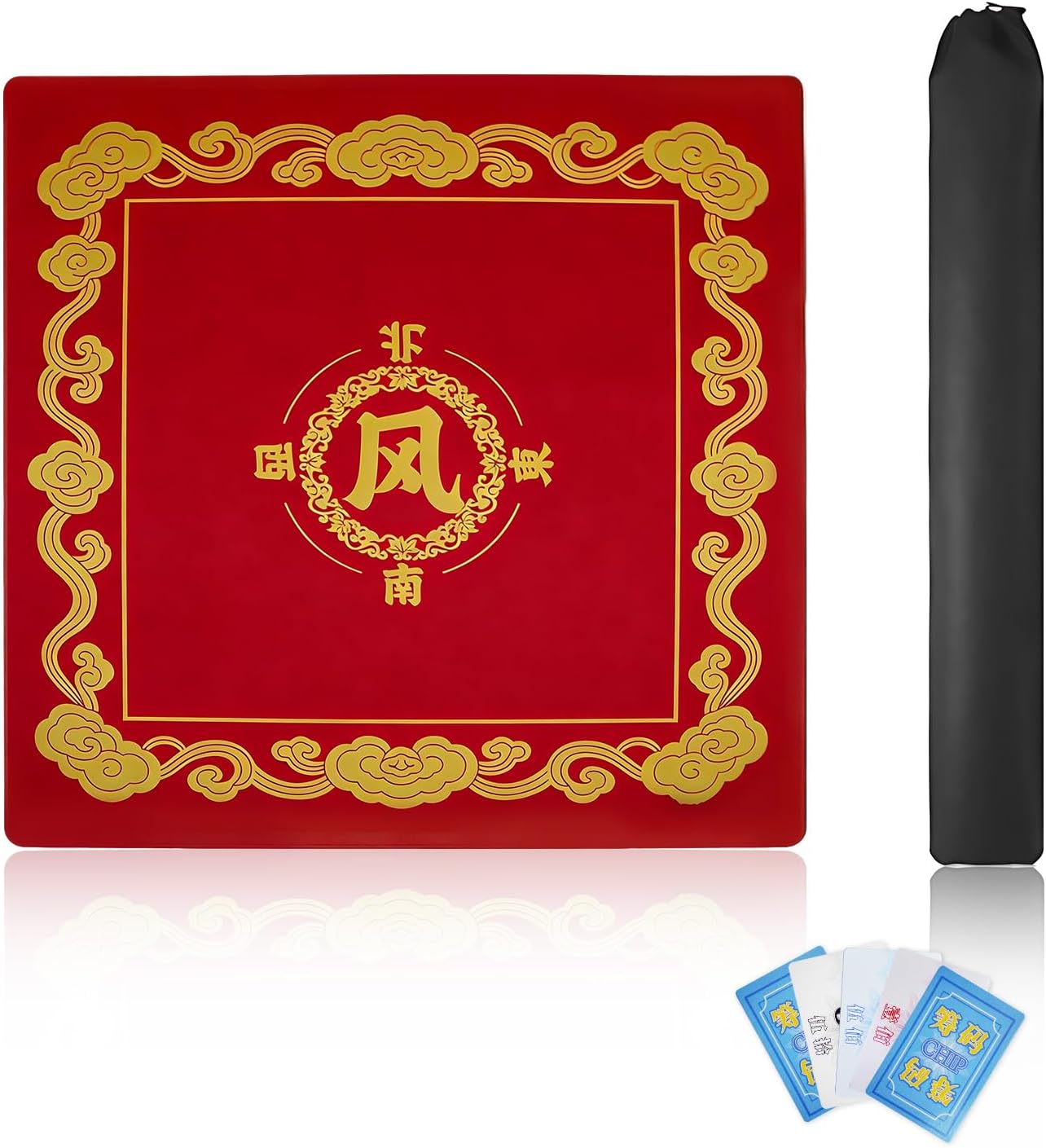 Mahjong Mat for Table, 4mm Thick Anti-Slip Neoprene Mahjong Table Mat, Quiet Portable Square Playing Mat with Storage Bag & Paper Chips for American Mahjong, (RED,31.5"x31.5")