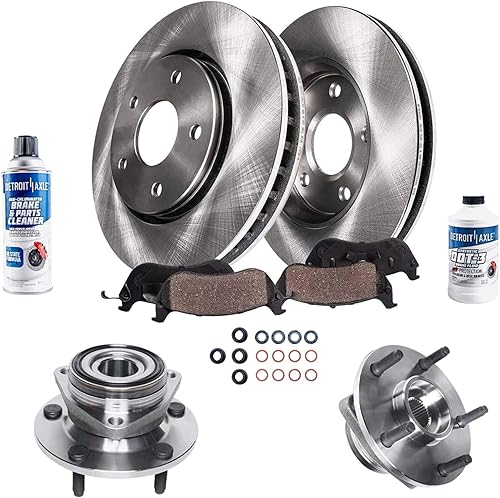 Detroit Axle - Kit de freno delantero para 4WD 1994-1999 Dodge Ram 1500 Rotores de freno y pastillas de freno de cerámica Bujes de rodamiento de